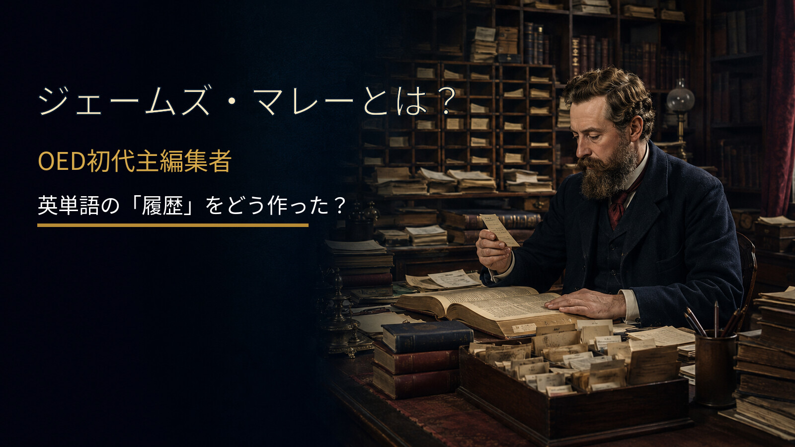 ジェームズ・マレーとは?OED初代主編集者が英単語の履歴をどう作ったかを解説するアイキャッチ