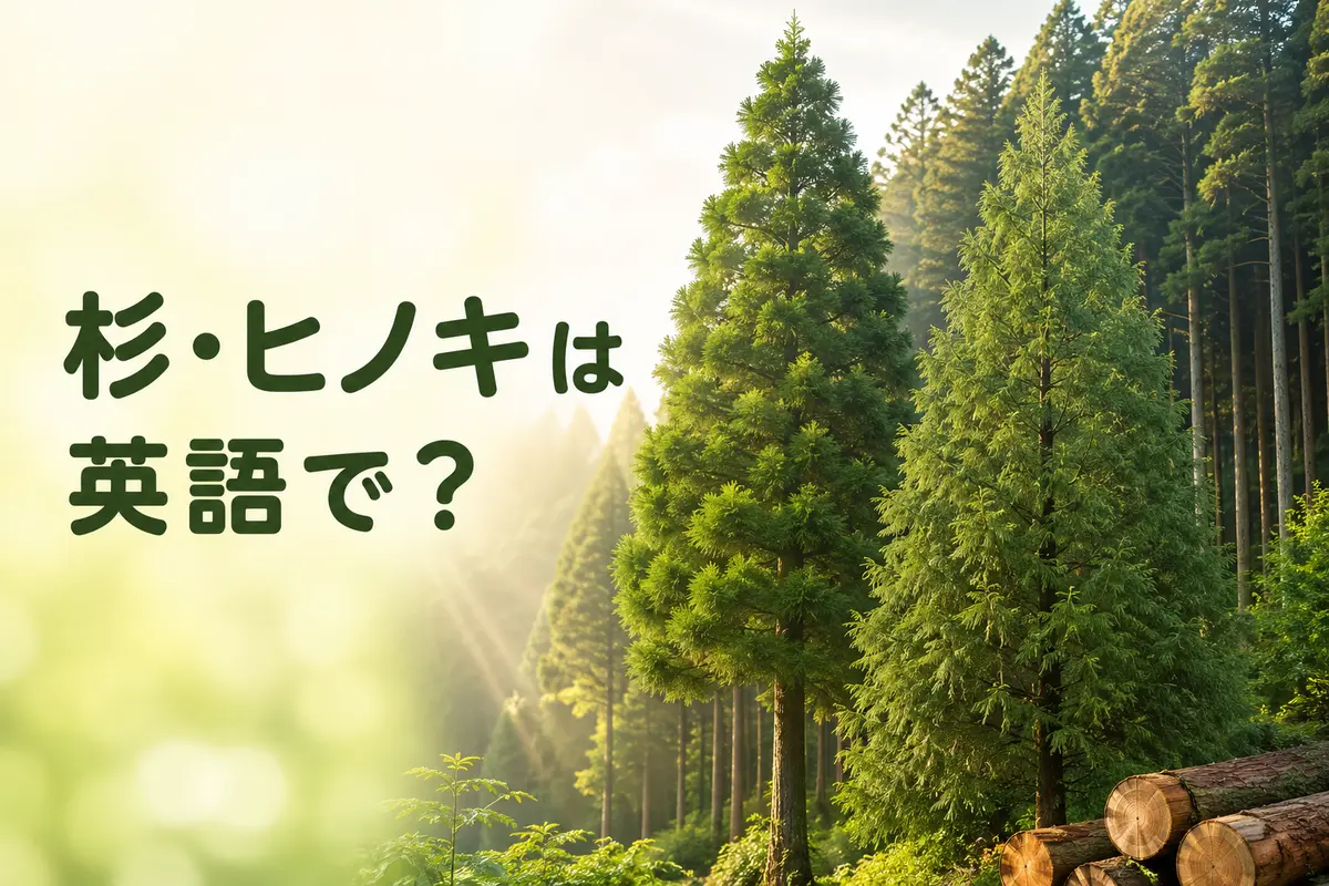 杉とヒノキを英語で紹介する記事のアイキャッチ