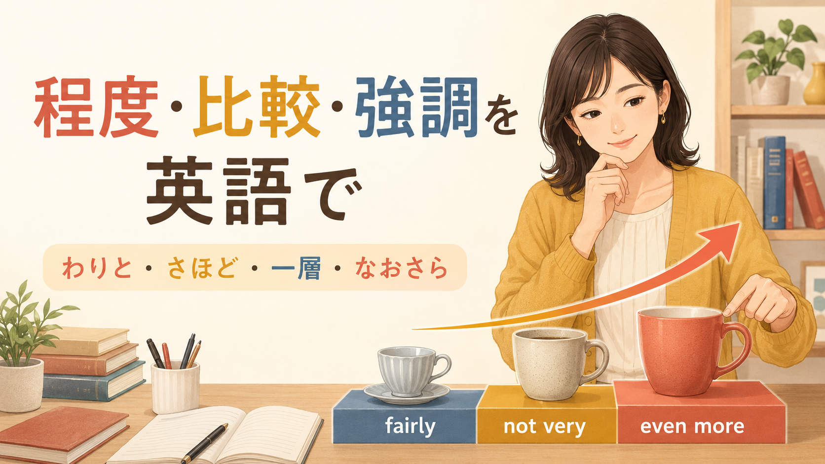 程度・比較・強調を表す日本語を英語で使い分けるイラスト