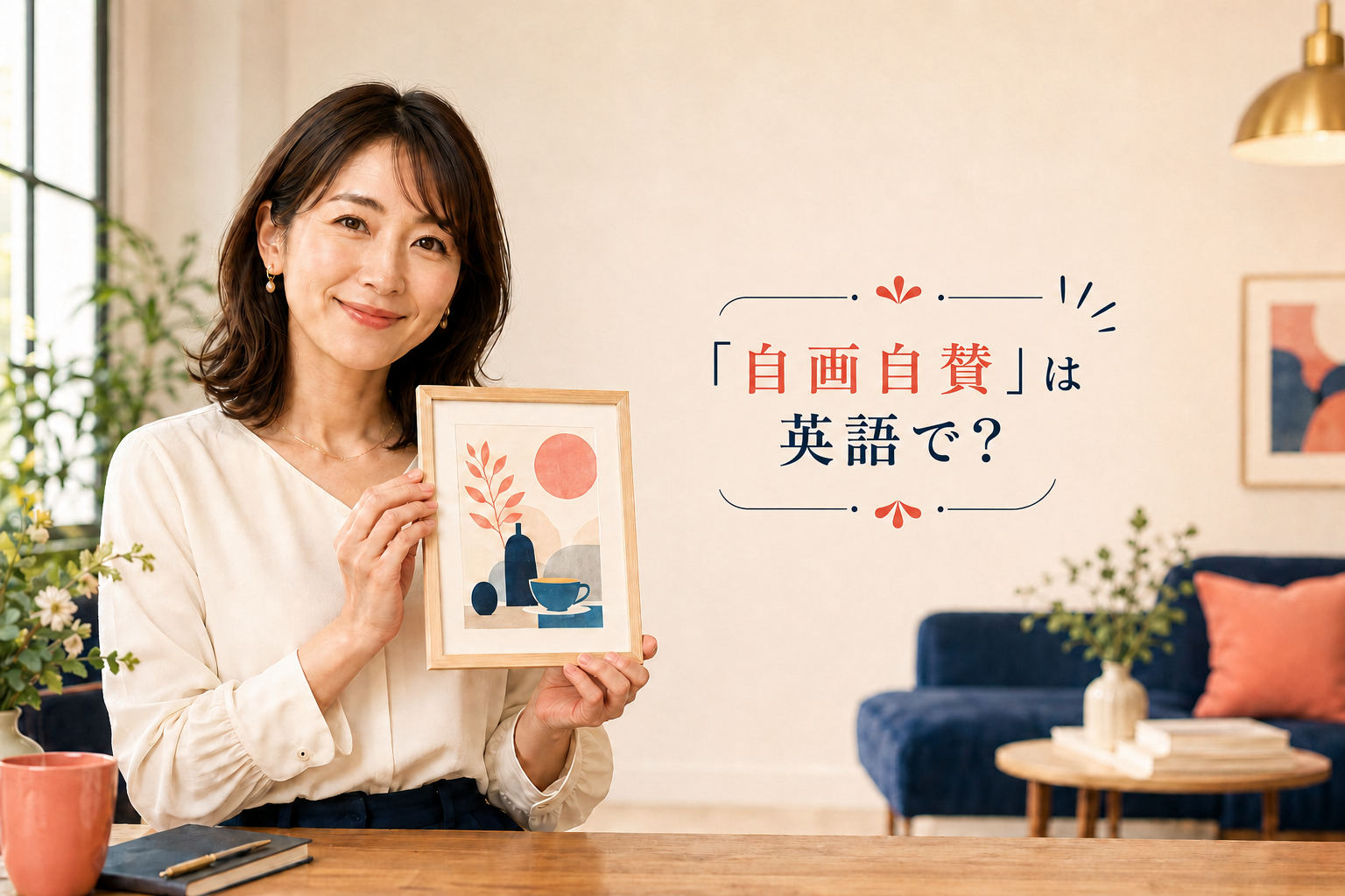 「自画自賛」は英語で？を解説するアイキャッチ画像
