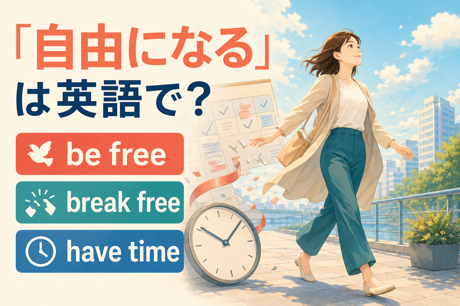 「自由になる」は英語で？be free・break free・have timeの違い