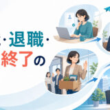 仕事への応募・面接・退職・新しい職場への転職を表すイラスト
