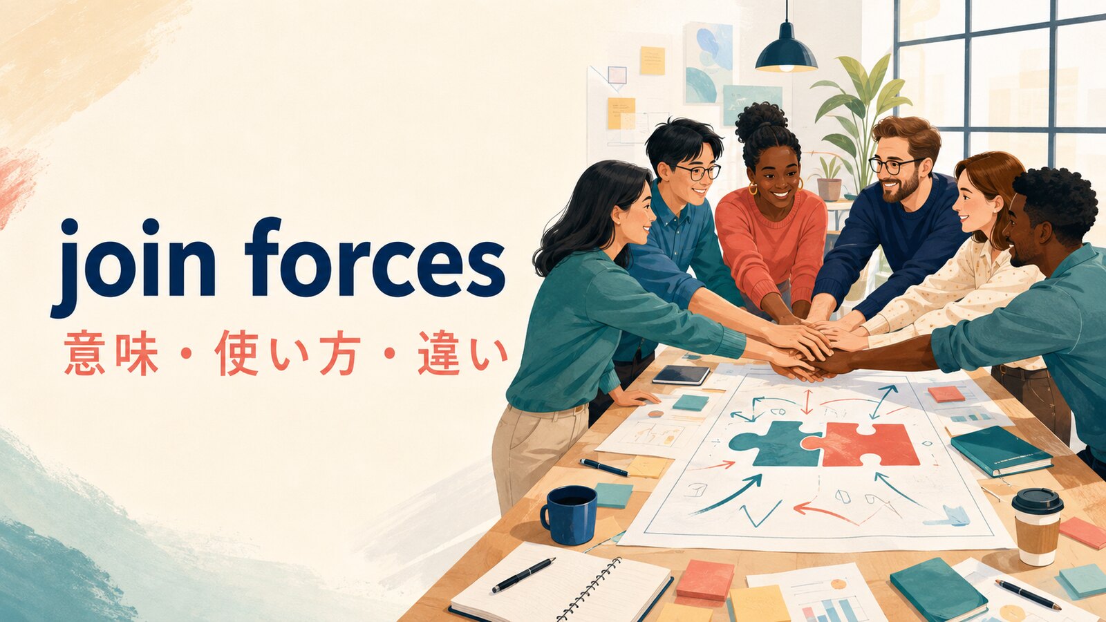 join forcesの意味は？join forces withの使い方とwork togetherとの違い