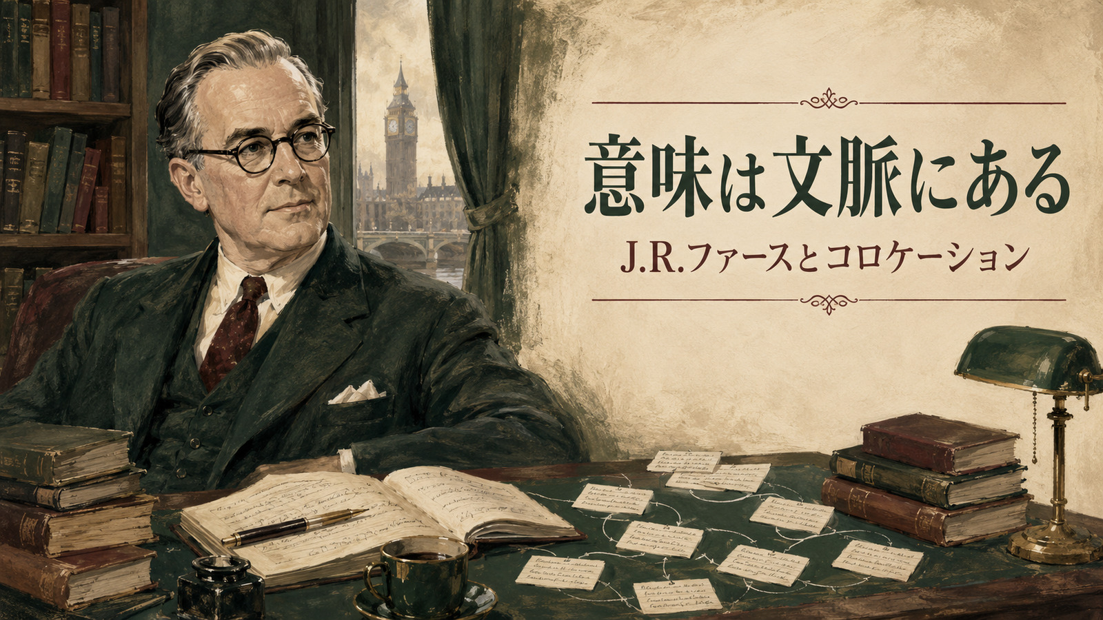 J.R.ファースと意味・文脈・コロケーションを表したイラスト