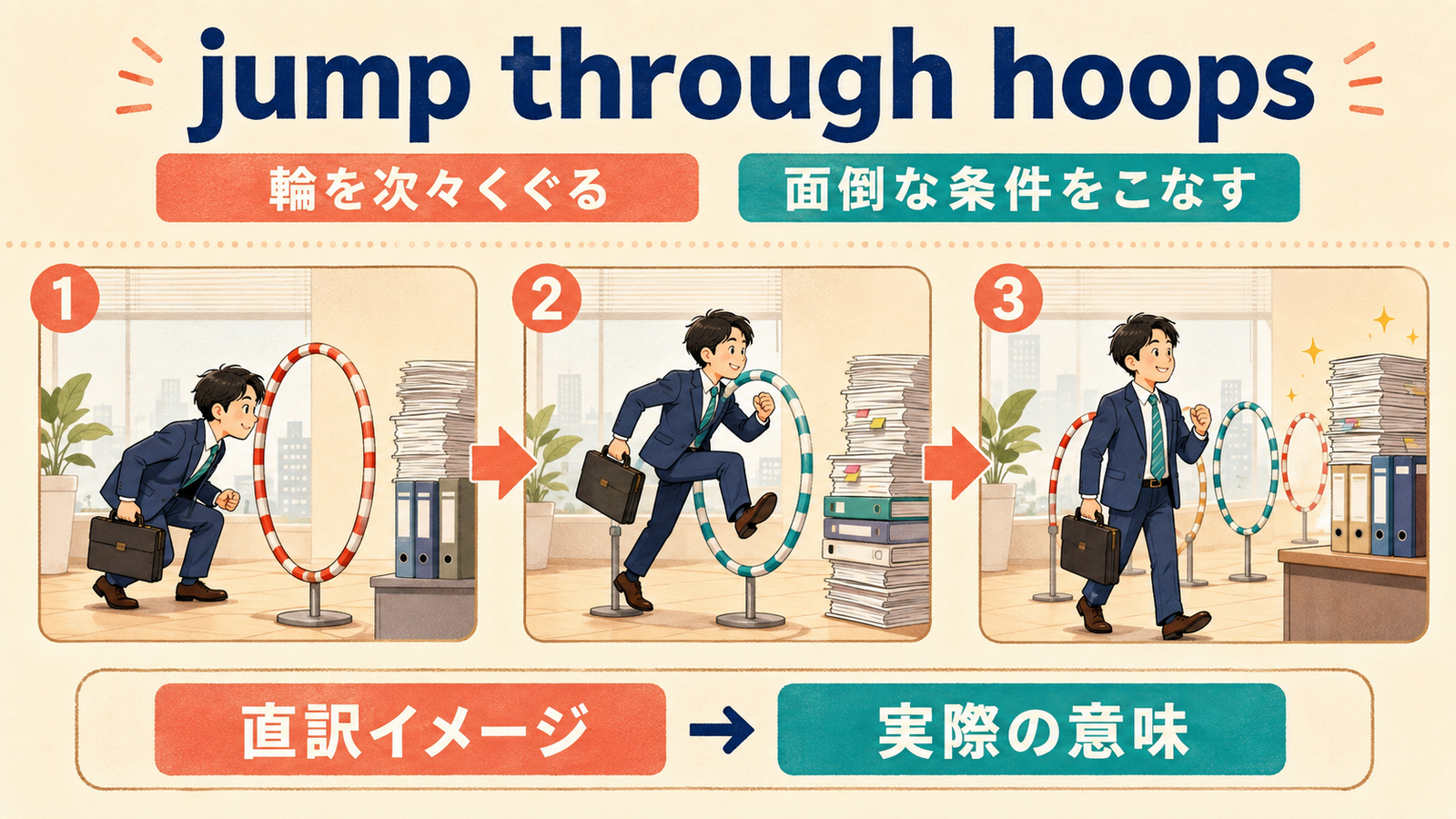 jump through hoopsの直訳イメージと実際の意味