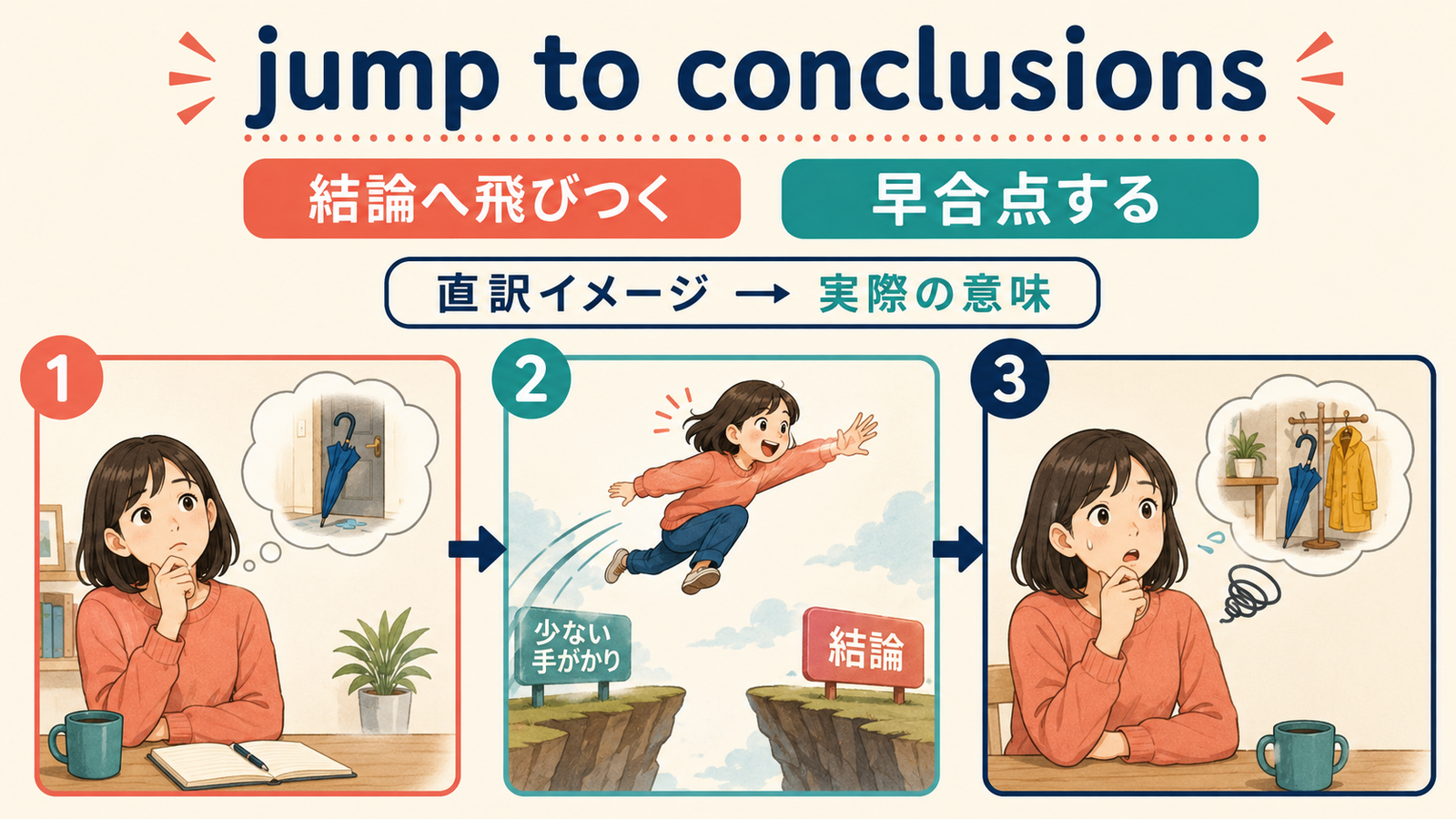 jump to conclusionsの直訳イメージと実際の意味