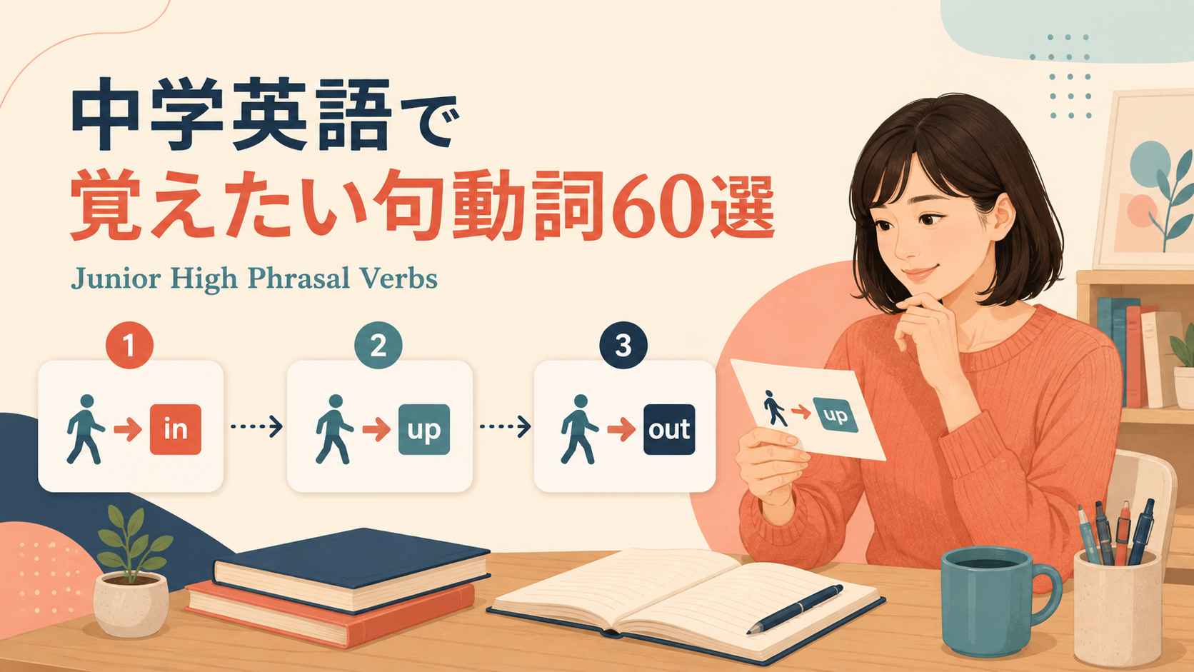 中学英語で覚えたい句動詞60選を学ぶ大人の英語学習者