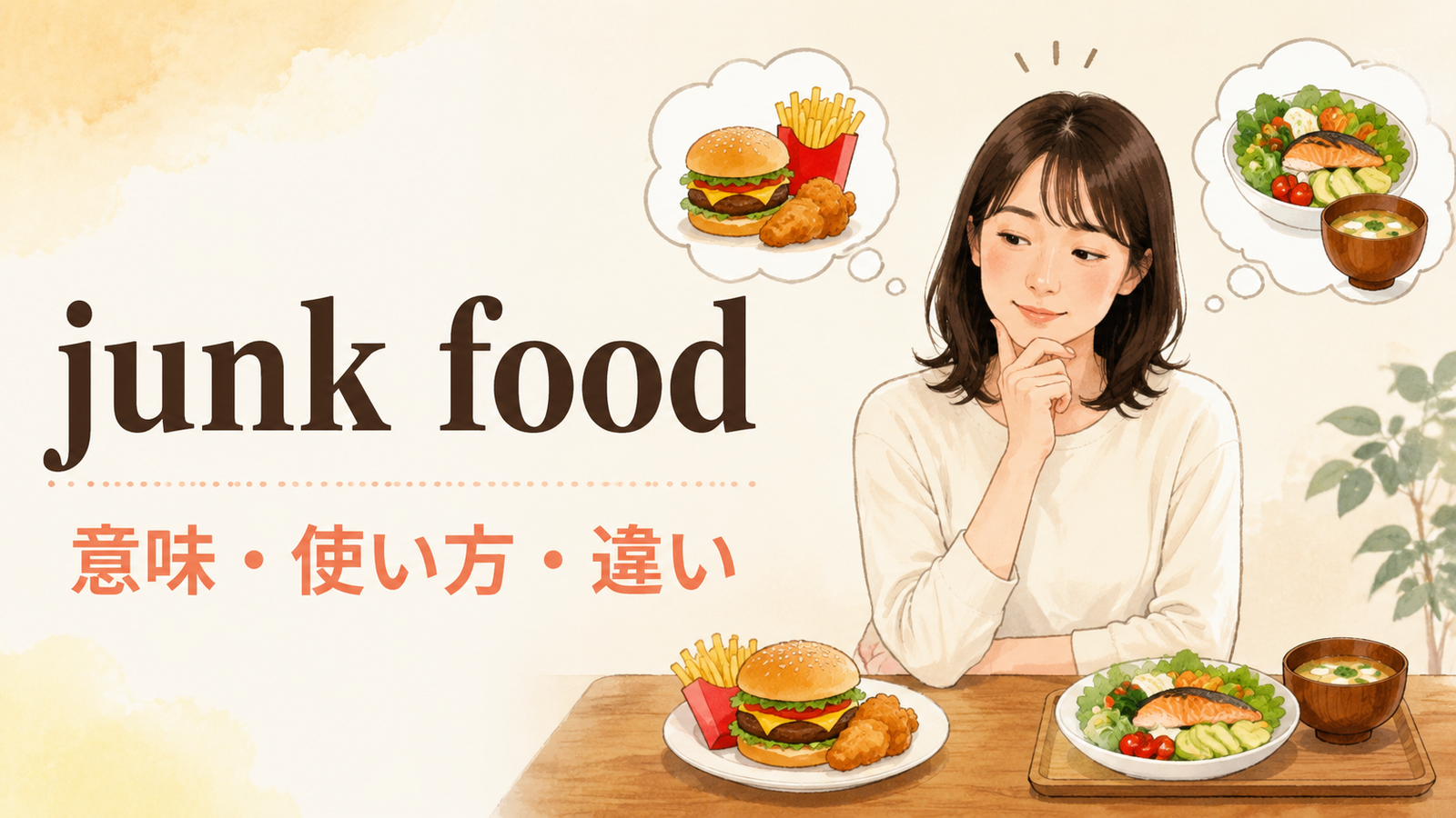 junk foodの意味は？「ジャンクフード、高カロリーで栄養価の低い食品」の使い方・ニュアンスと例文