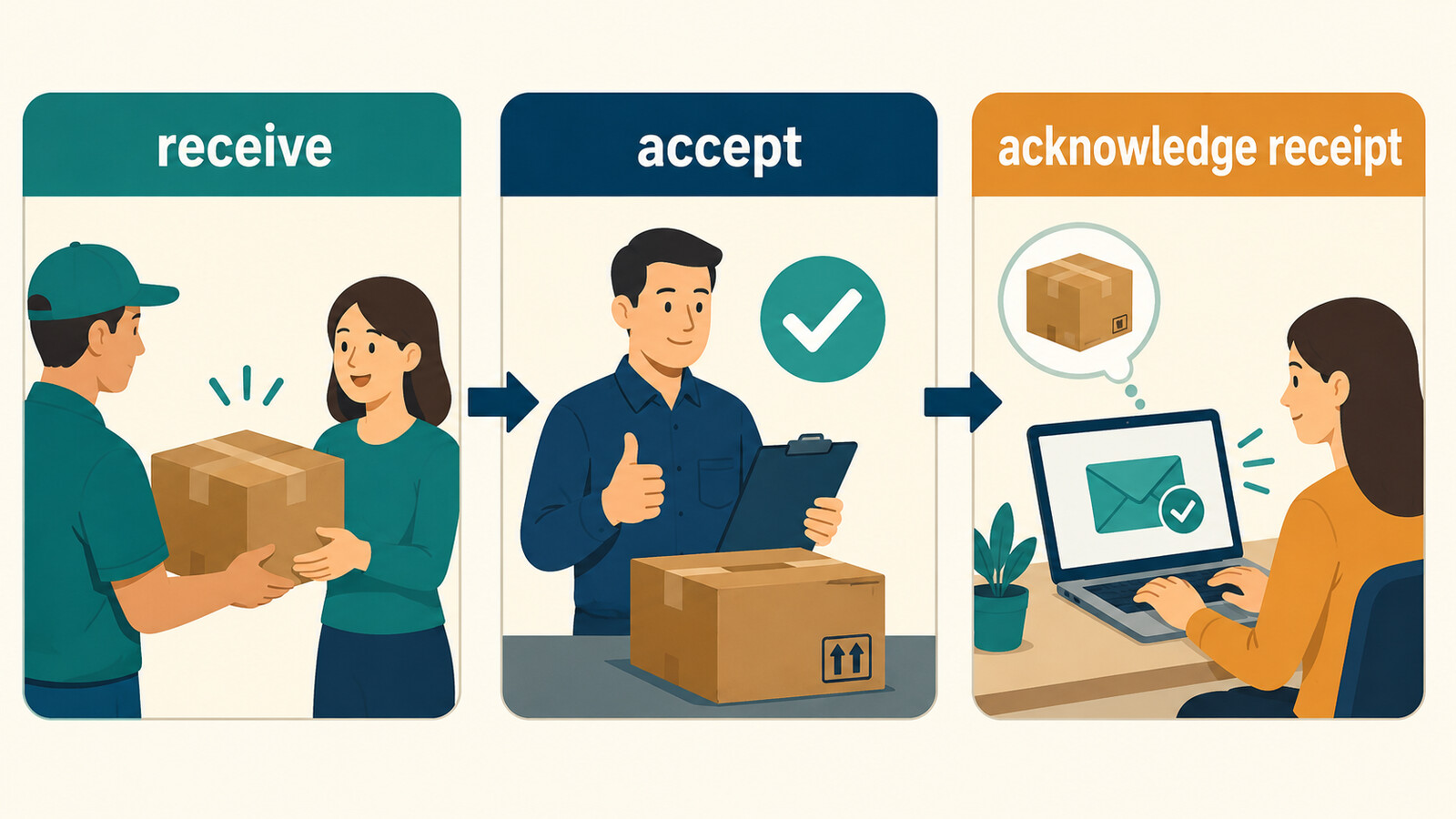 receive、accept、acknowledge receiptの違い