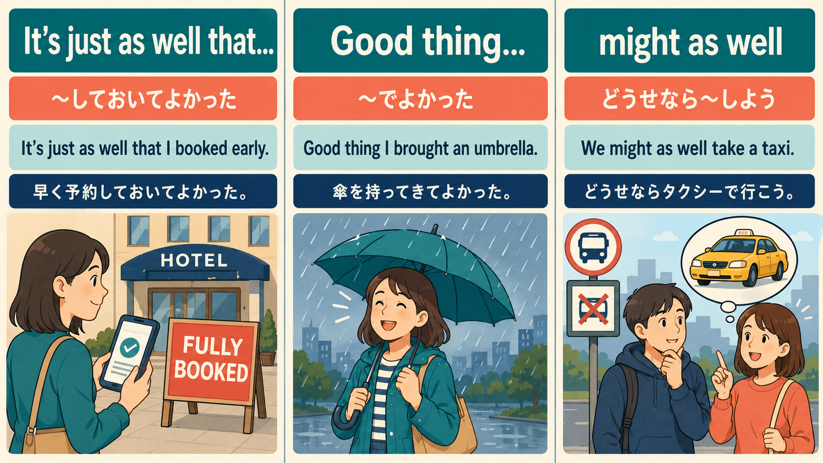 just as wellとGood thingとmight as wellの意味と使い方の違い