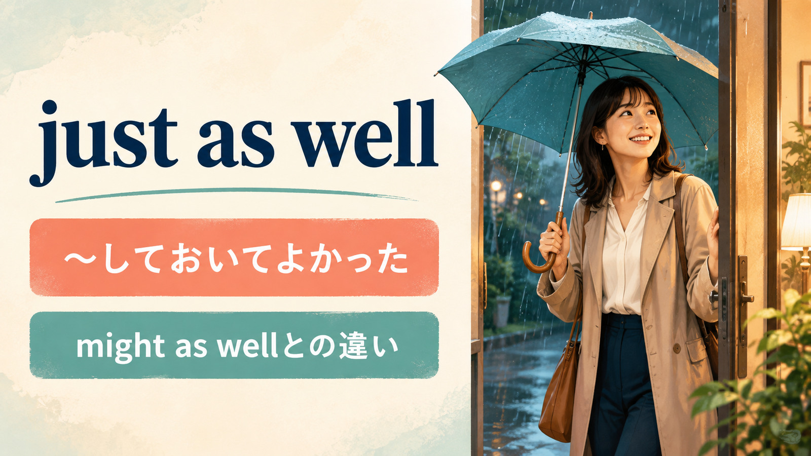 just as wellの意味は？「〜しておいてよかった」の使い方とmight as wellとの違い