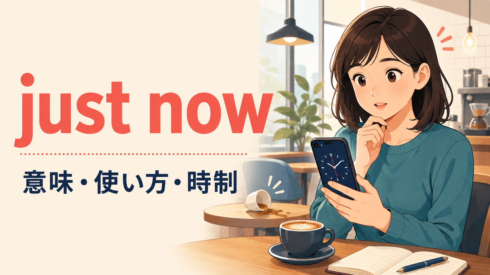 just nowの意味・使い方・時制を解説するアイキャッチ画像