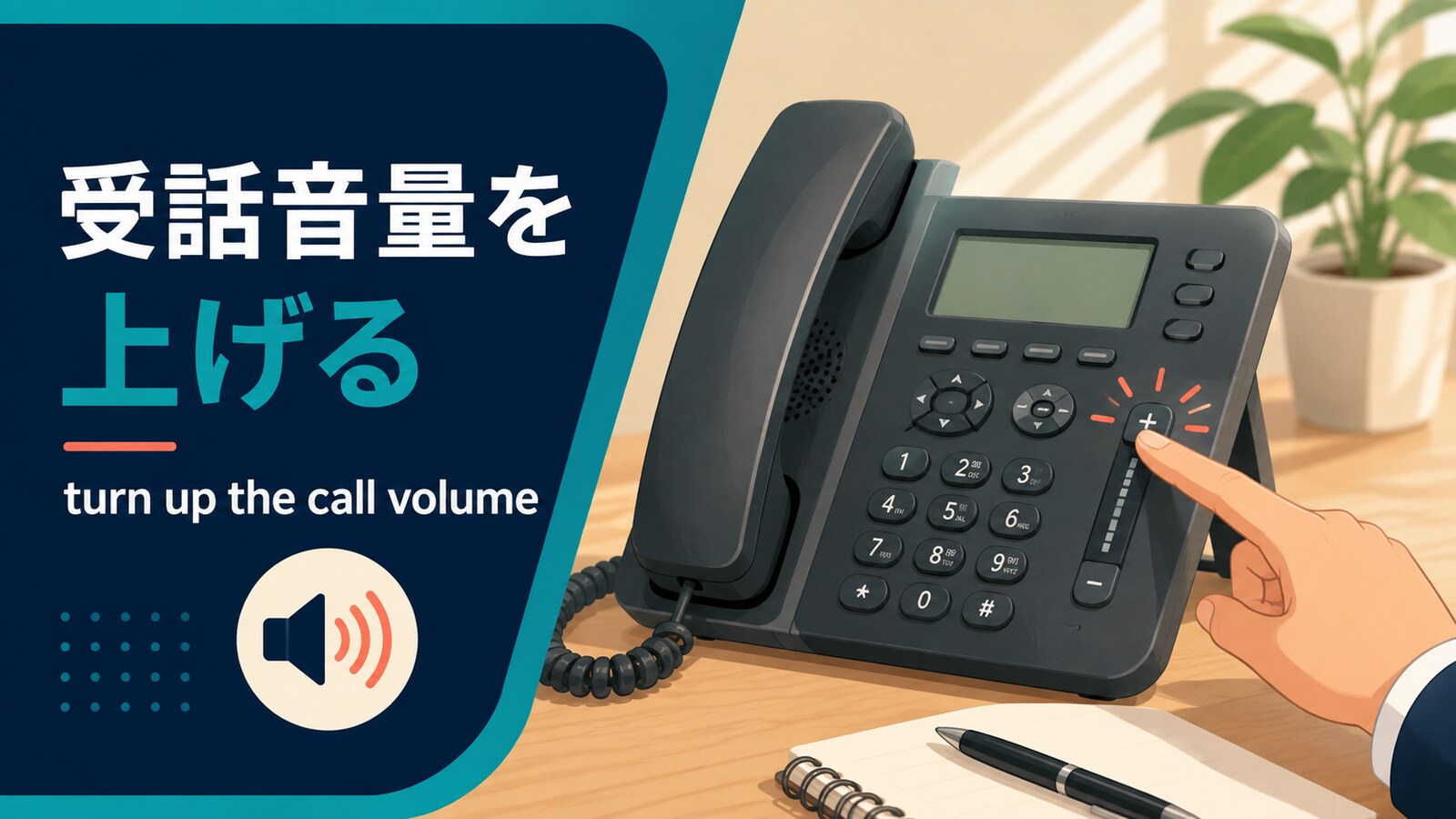 「受話音量を上げる」は英語で？turn up the call volumeの使い方