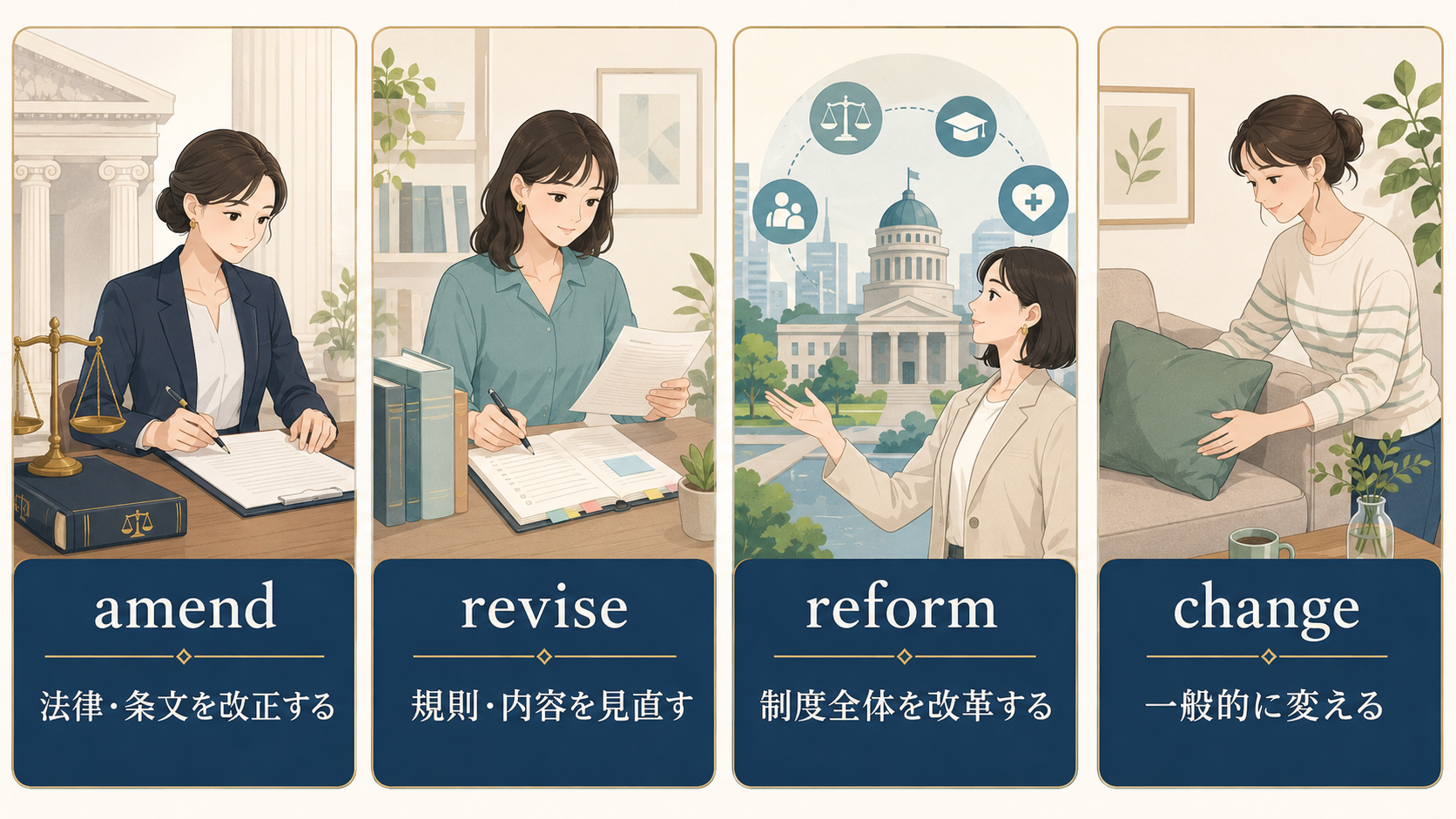 amend・revise・reform・changeの違い
