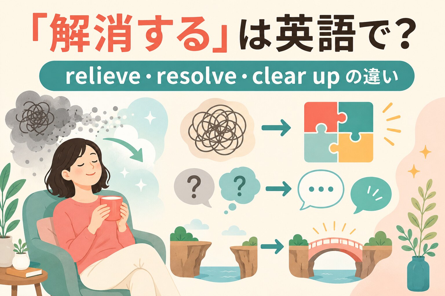 「解消する」の英語 relieve・resolve・clear up の違い