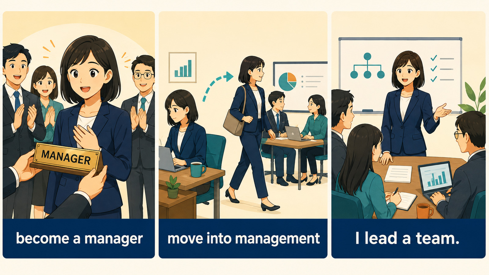 become a manager、move into management、I lead a teamの違い