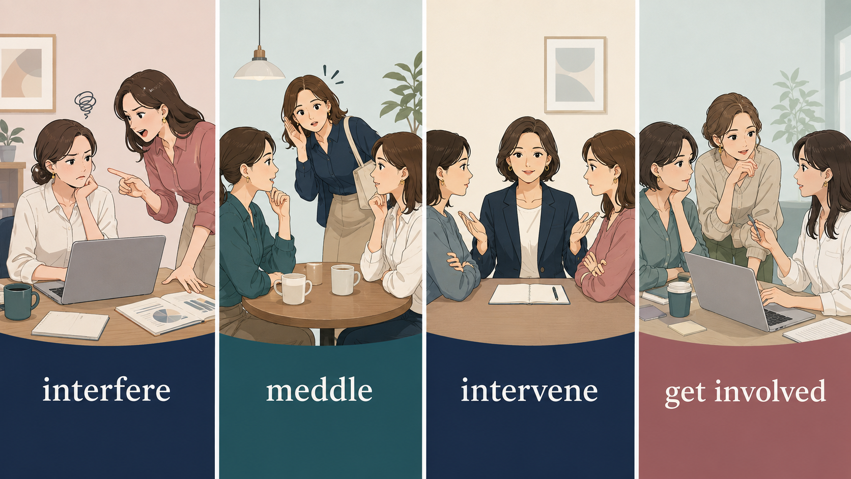 interfere・meddle・intervene・get involvedの違い