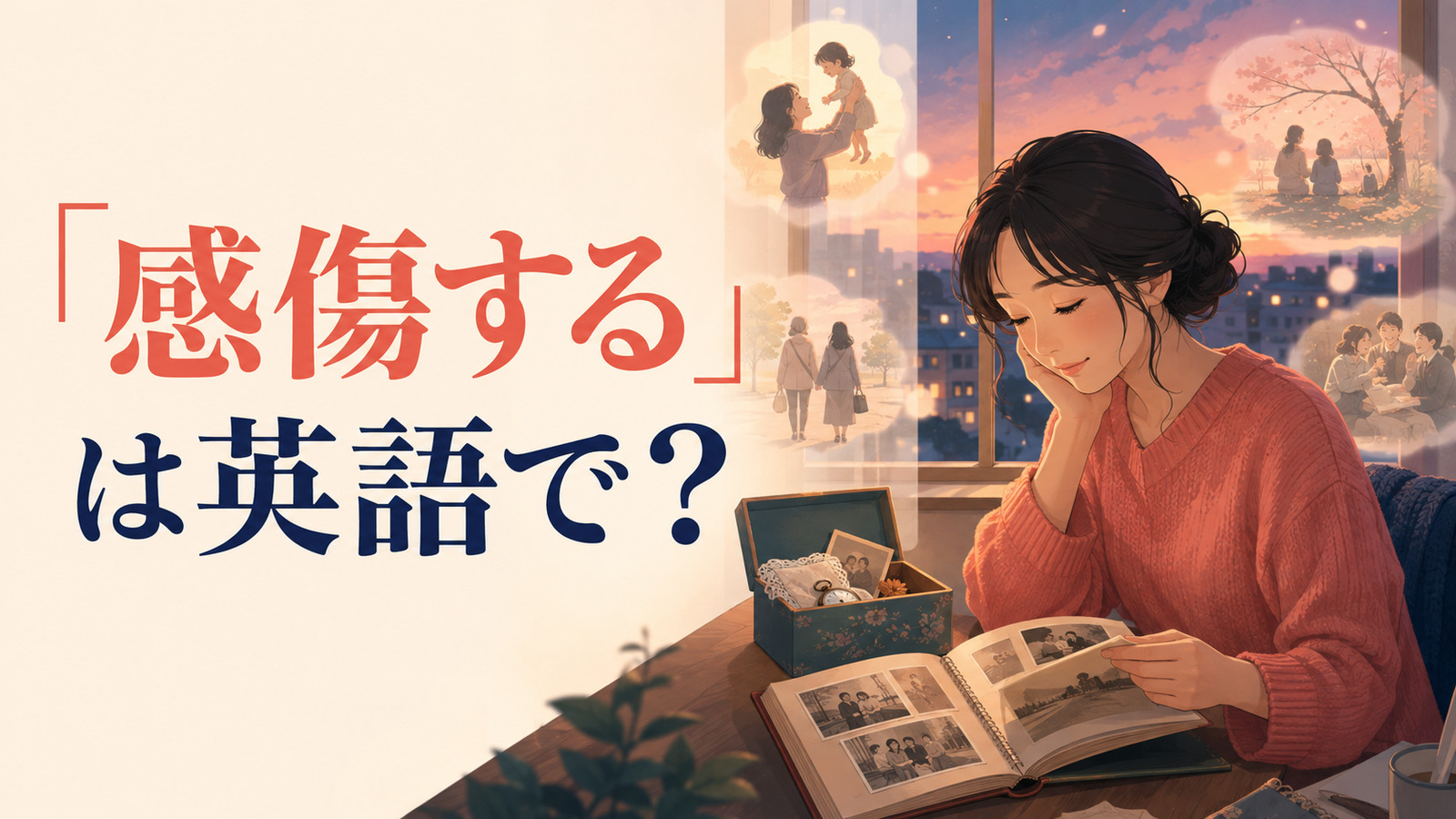 「感傷する」は英語で？ 古い写真を見て思い出に浸る女性