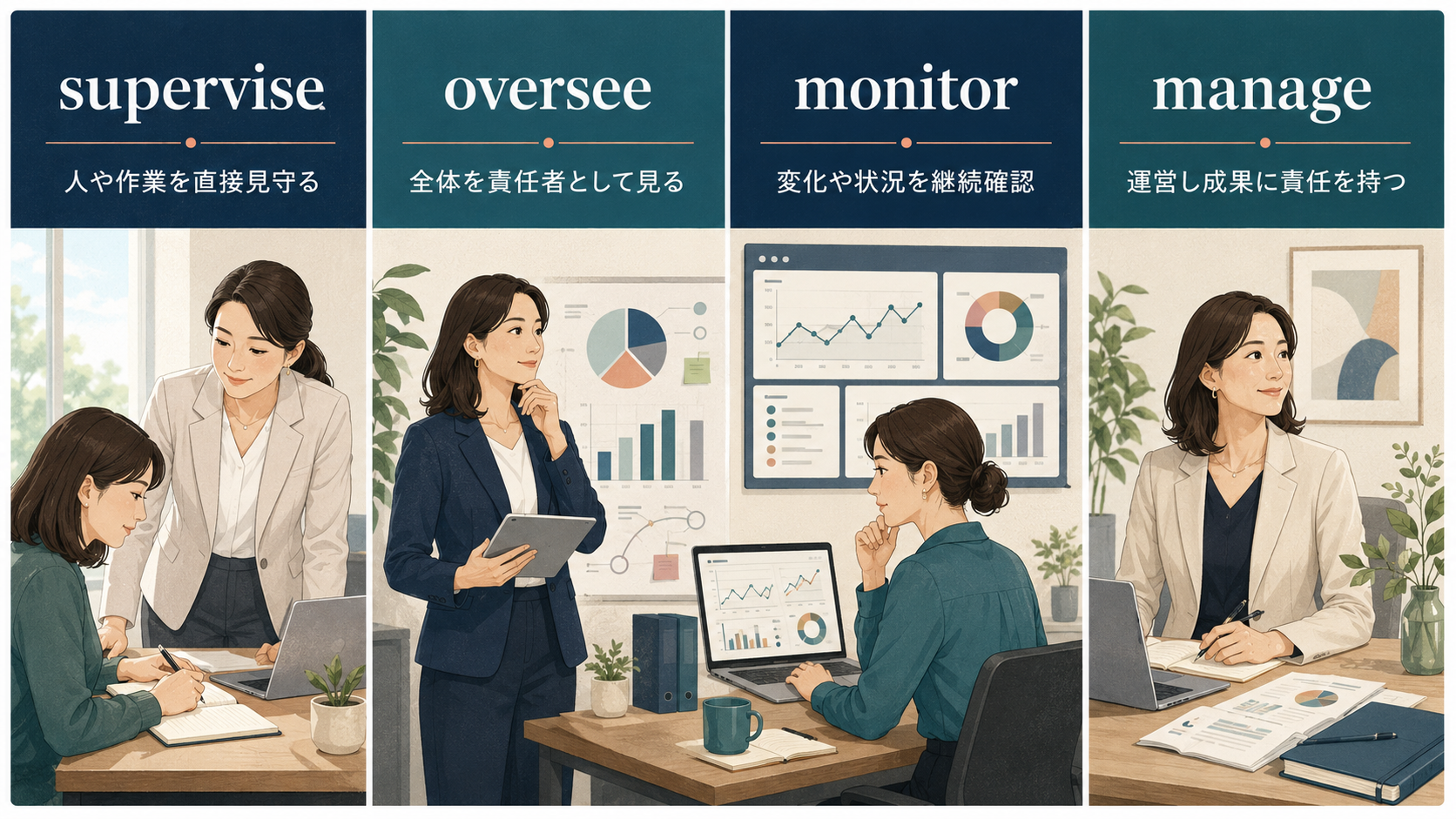 supervise・oversee・monitor・manageの違い