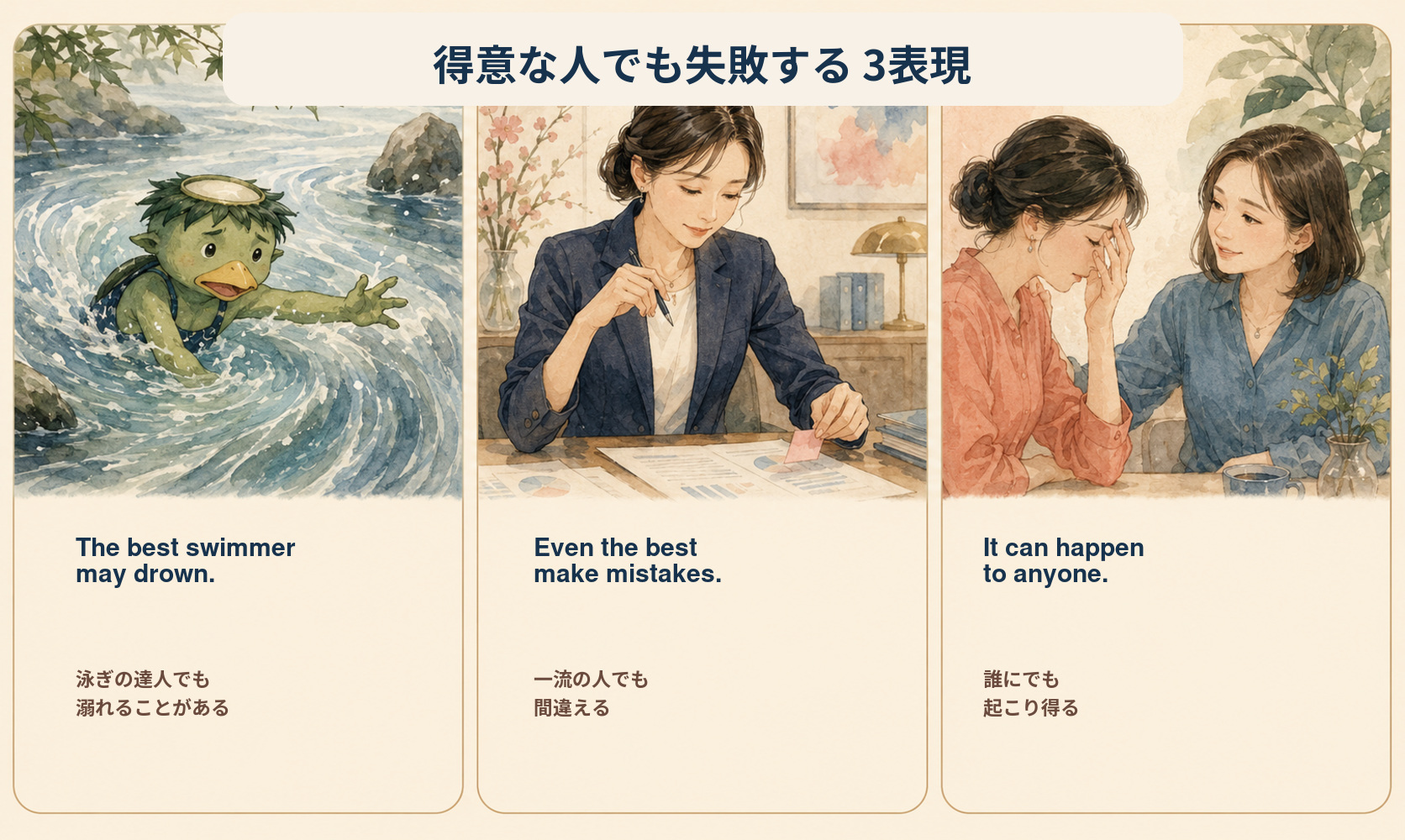 河童の川流れを表す3つの英語表現の比較