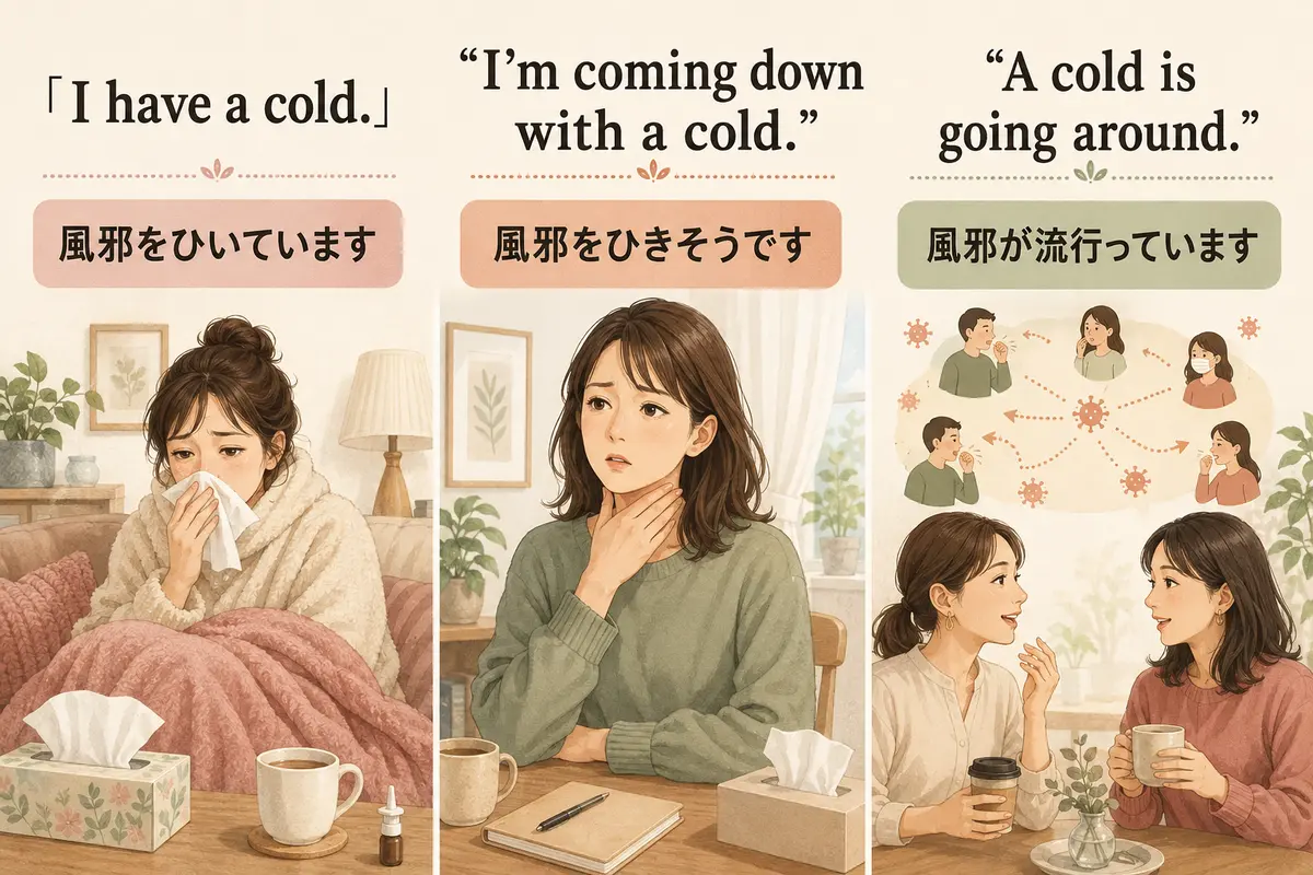 I have a cold、I’m coming down with a cold、A cold is going aroundの使い分け