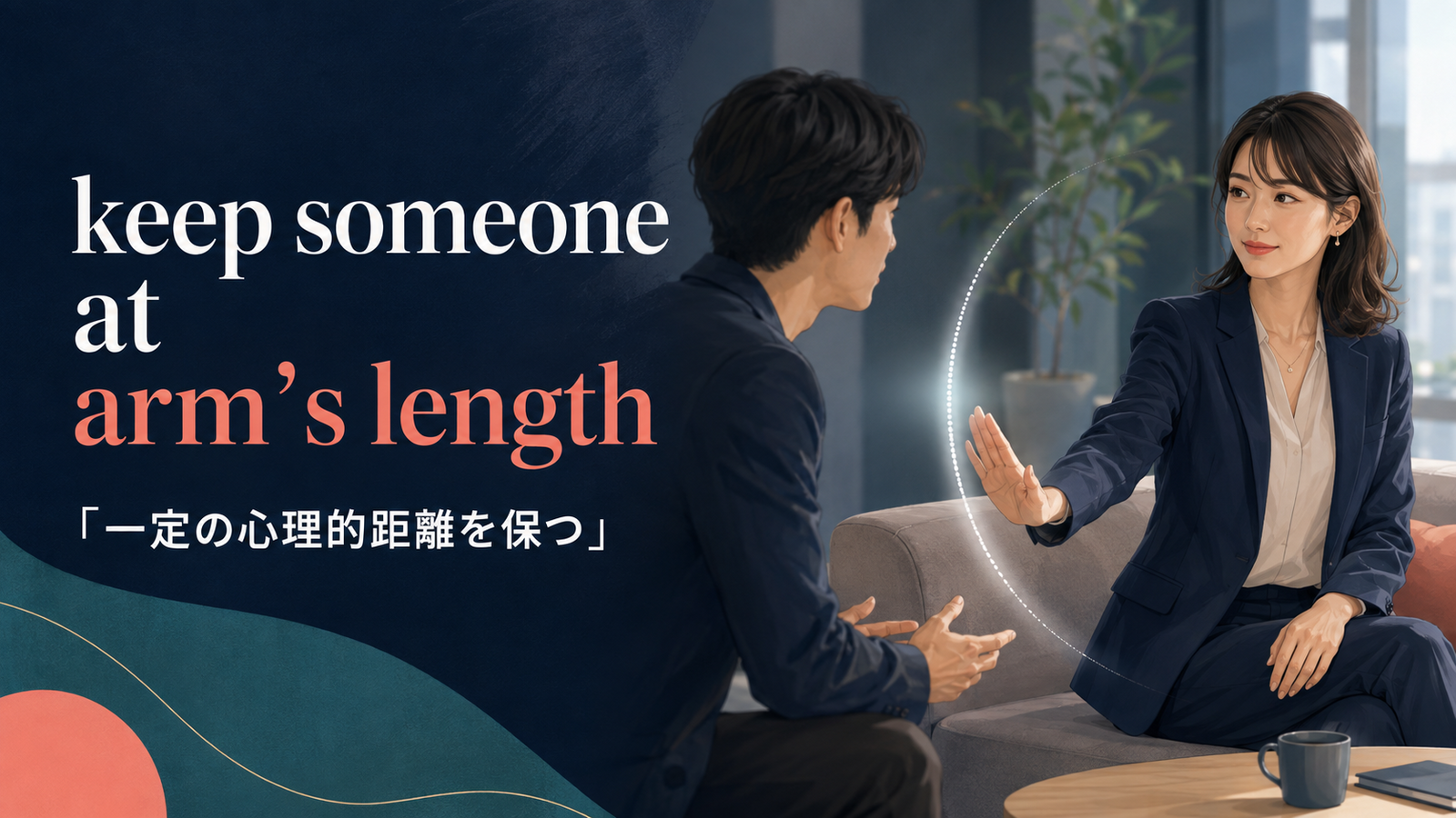 keep someone at arm’s lengthの意味「一定の心理的距離を保つ」を表すアイキャッチ画像
