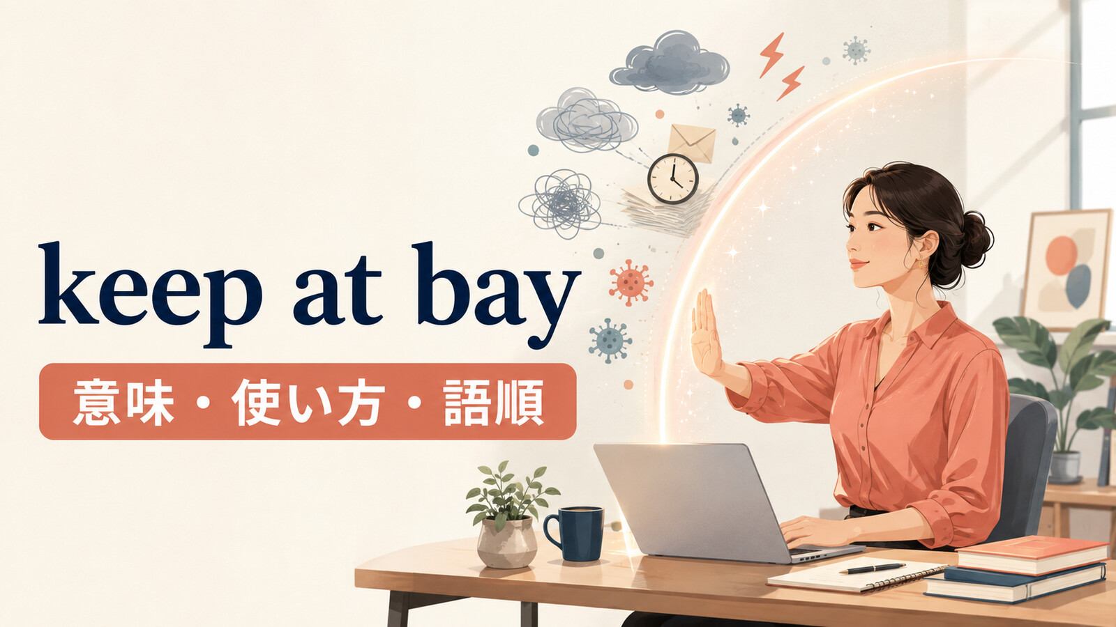 keep at bayの意味・使い方・語順を表すアイキャッチ画像