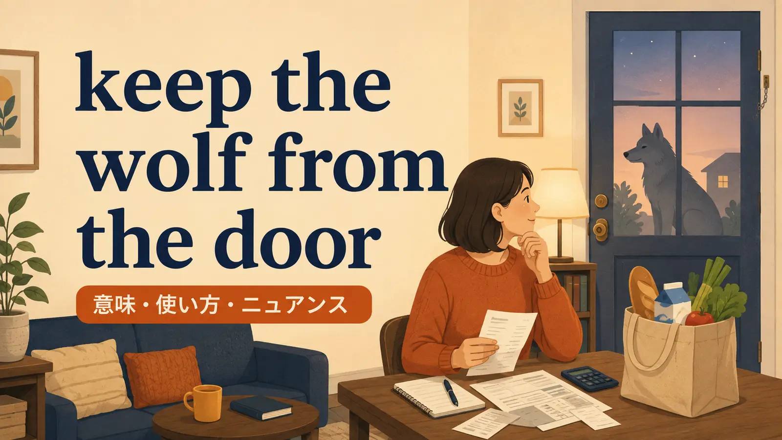 keep the wolf from the doorの意味・使い方・ニュアンスを解説するアイキャッチ画像