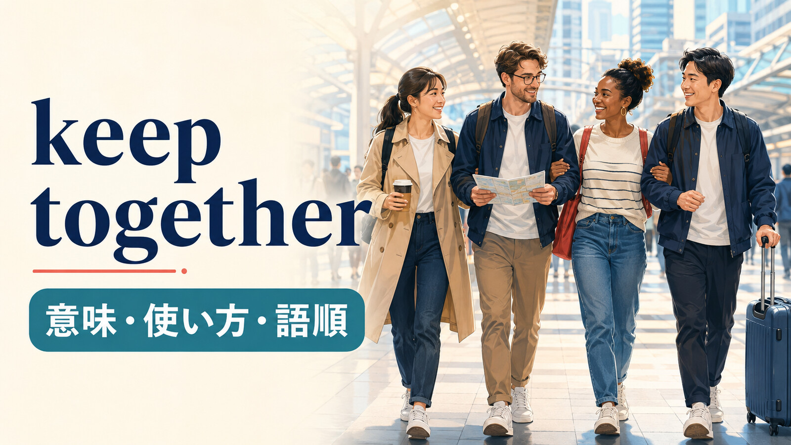 keep togetherの意味・使い方・語順を解説するアイキャッチ画像