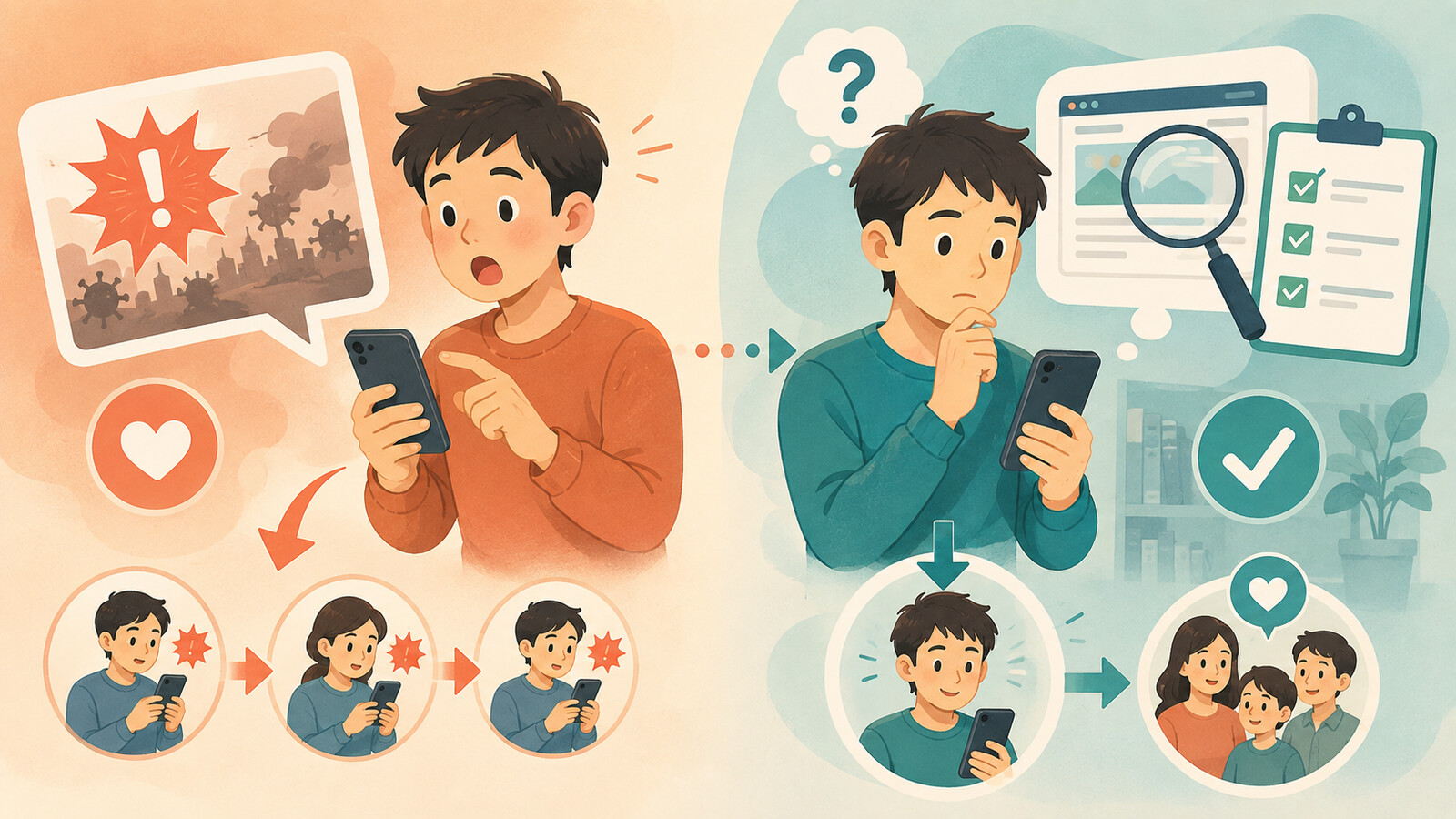 情報をすぐ信じる場合と、出典を確認してから判断する場合の違い