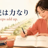 「継続は力なり」を英語で表すSmall steps add upのイラスト