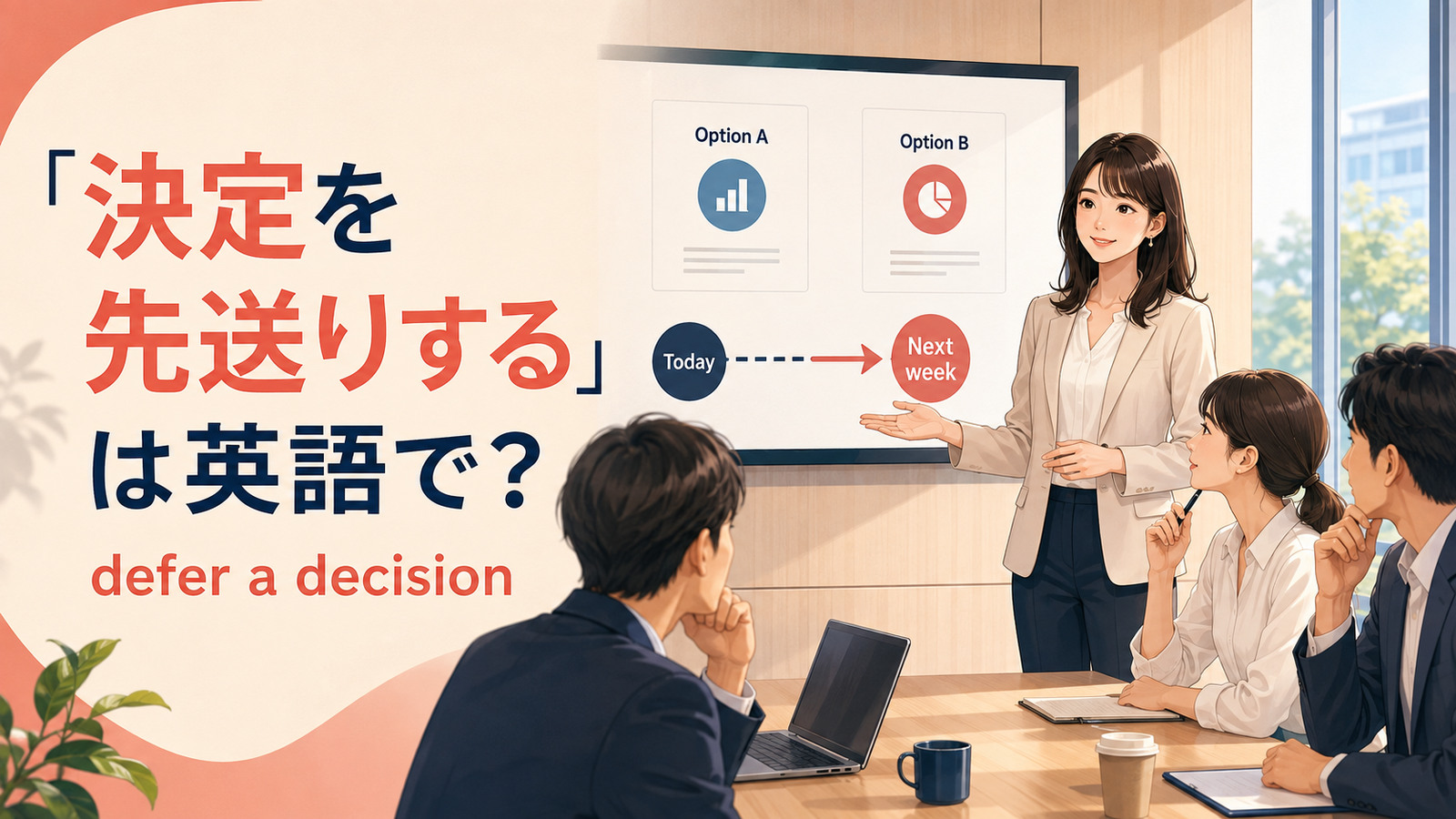「決定を先送りする」は英語で？ defer a decisionのアイキャッチ