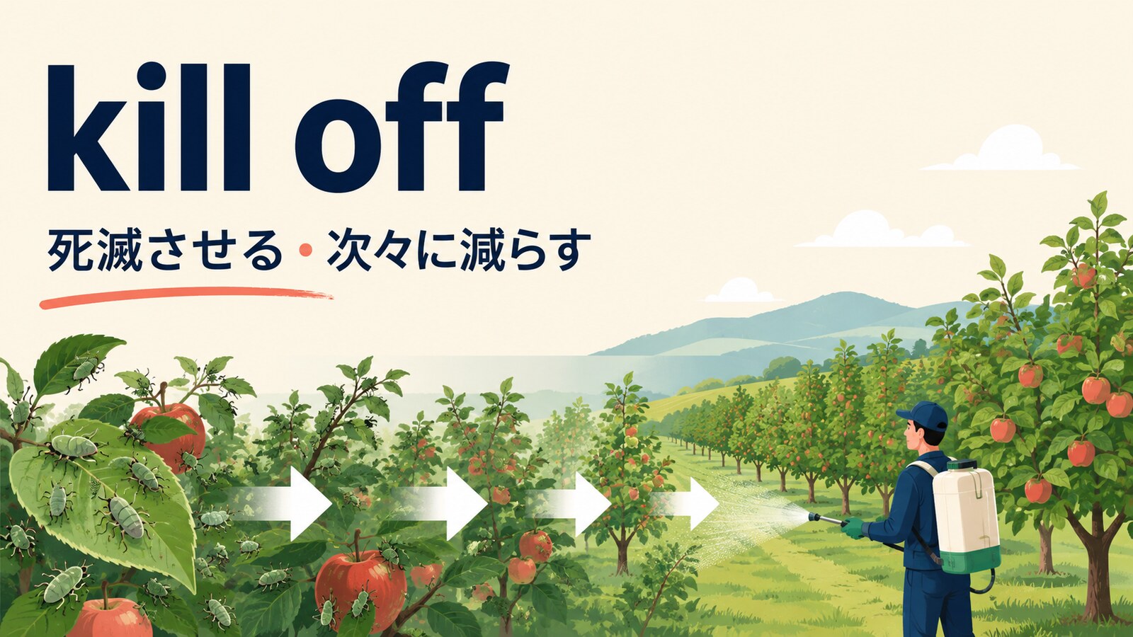 kill off(死滅させる・次々に減らす)の意味を表すアイキャッチ画像