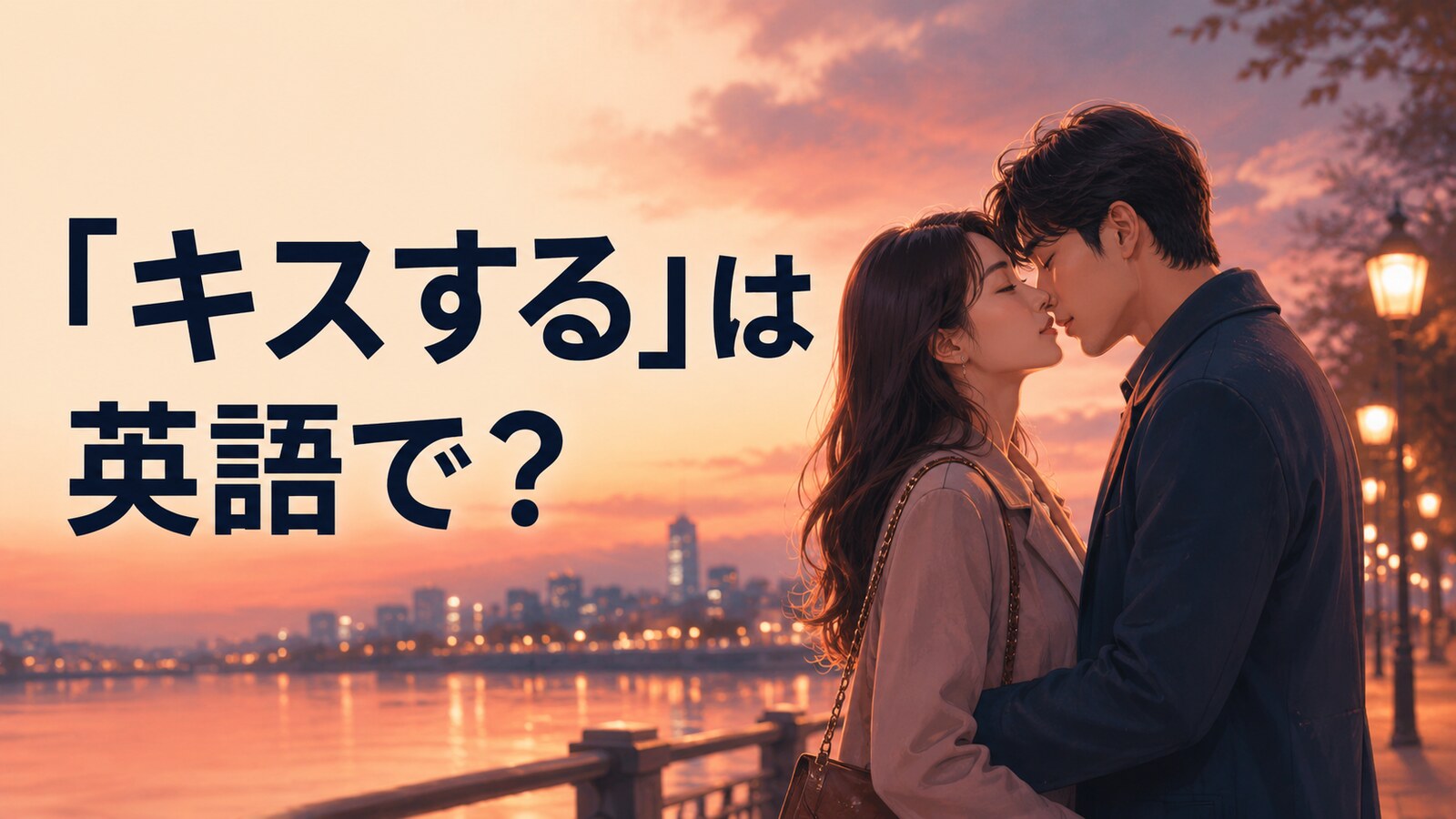 「キスする」は英語で？kissを表すデート中の大人のカップルのイラスト