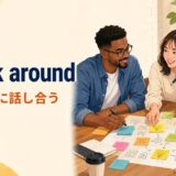 knock around（案を気軽に話し合う）の意味を表すアイキャッチ画像