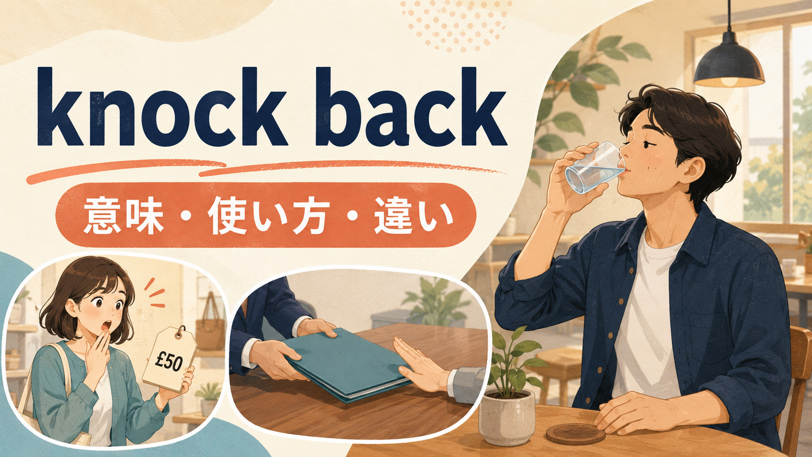 knock backの意味は？「一気に飲む・費用がかかる・却下する」の使い方