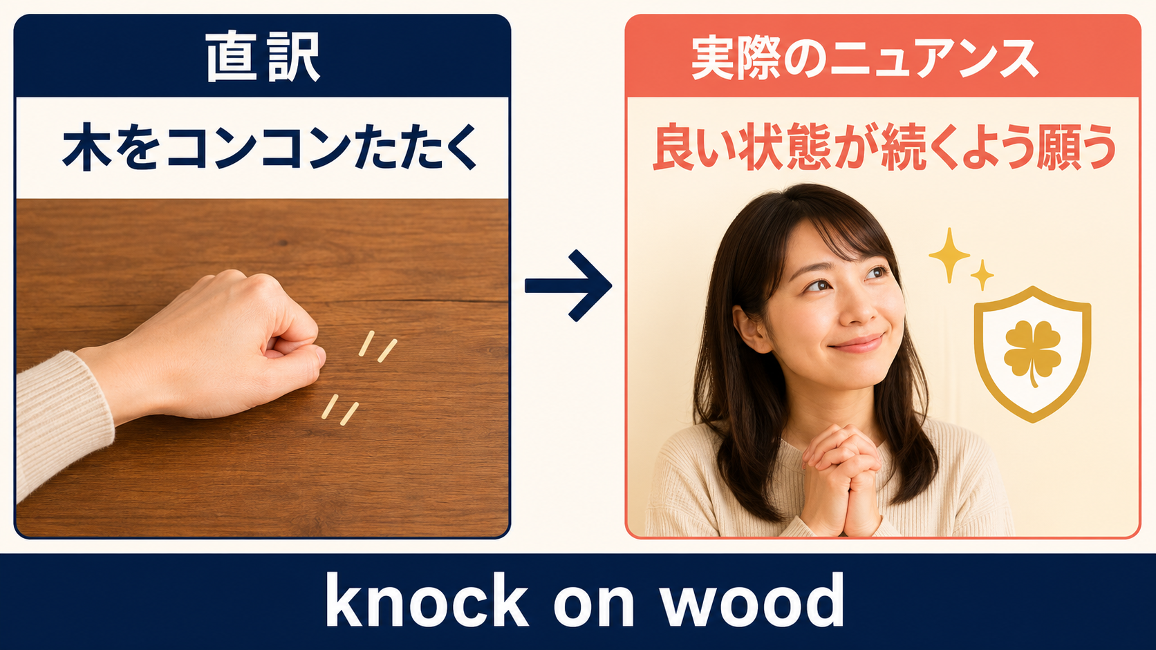 knock on woodの直訳と実際のニュアンスの比較