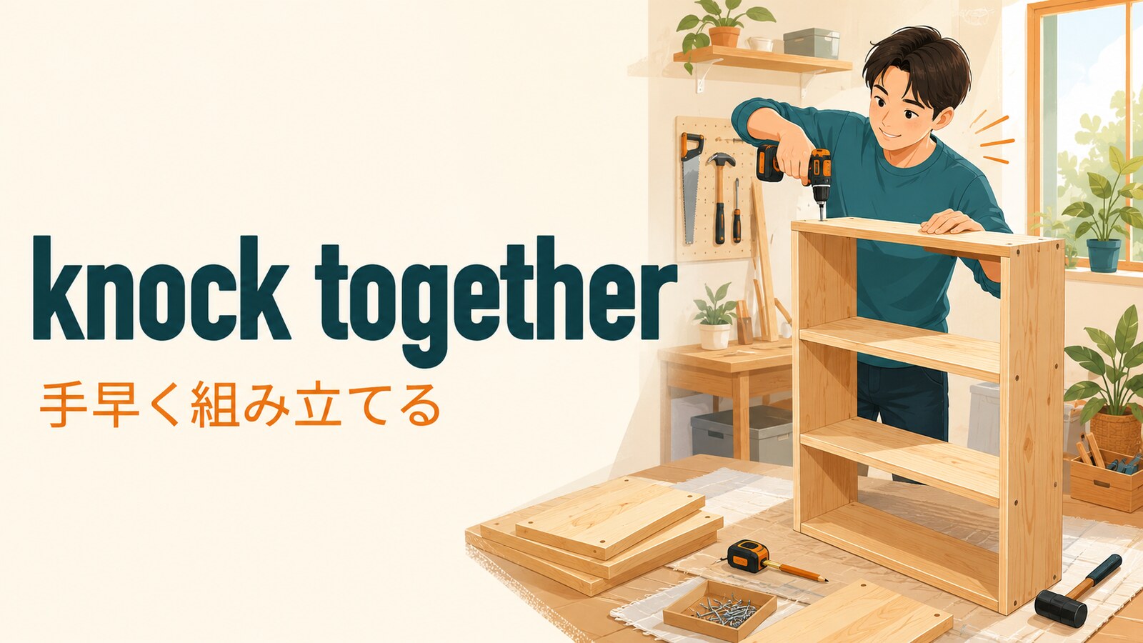 knock togetherの意味は？「手早く組み立てる」の語順とput togetherとの違い