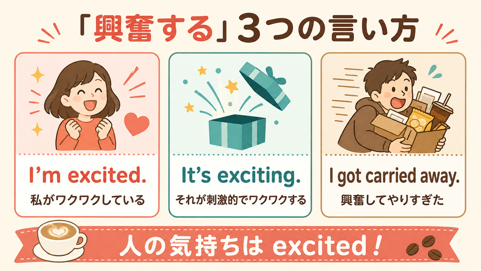 I'm excited・It's exciting・I got carried awayの違い