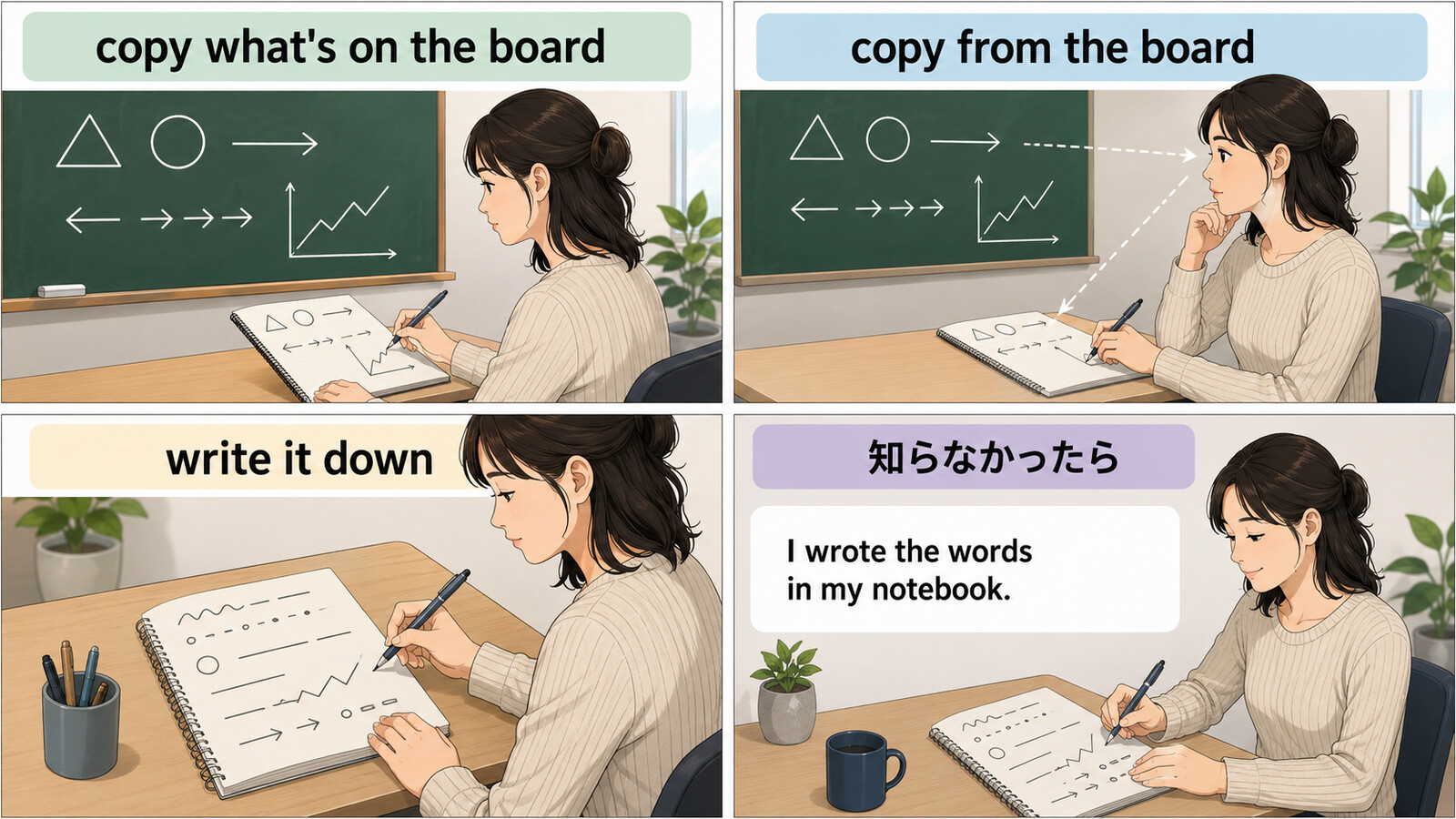 「黒板を写す」は英語で?copy from the board・write downの違いと簡単な言い換え | b わたしの英会話 - 女性の ...