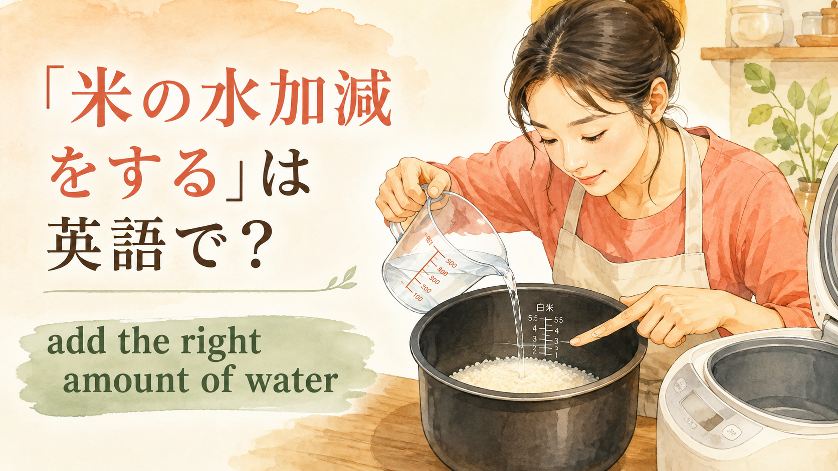 「米の水加減をする」は英語で？水の量を調整する簡単な言い方