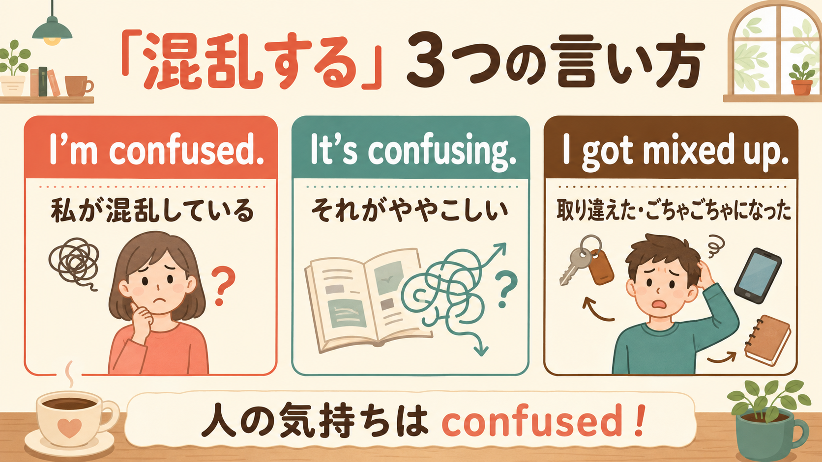 I'm confused・It's confusing・I got mixed upの違い