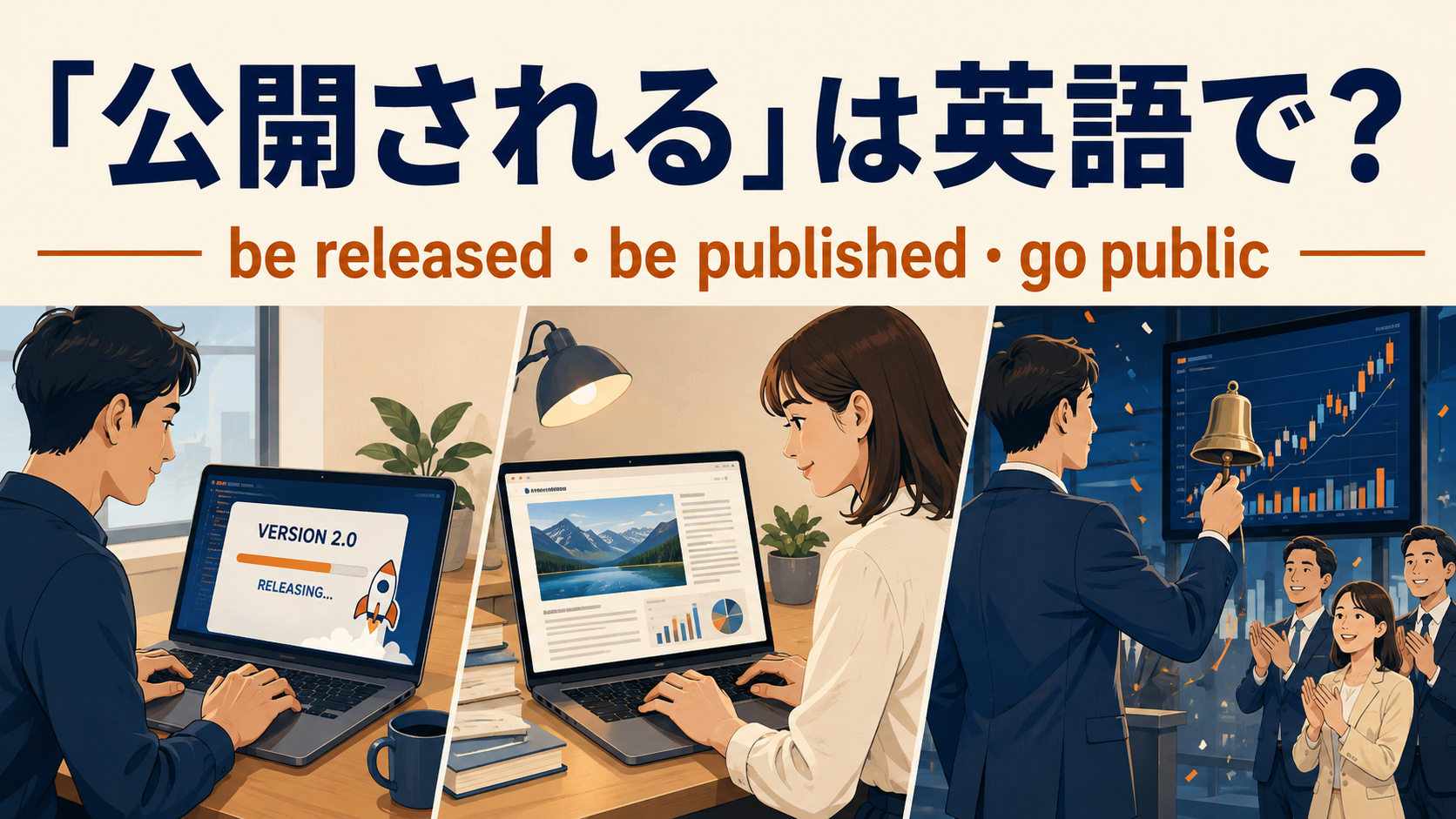 公開されるは英語で?be released・be published・go publicの違い