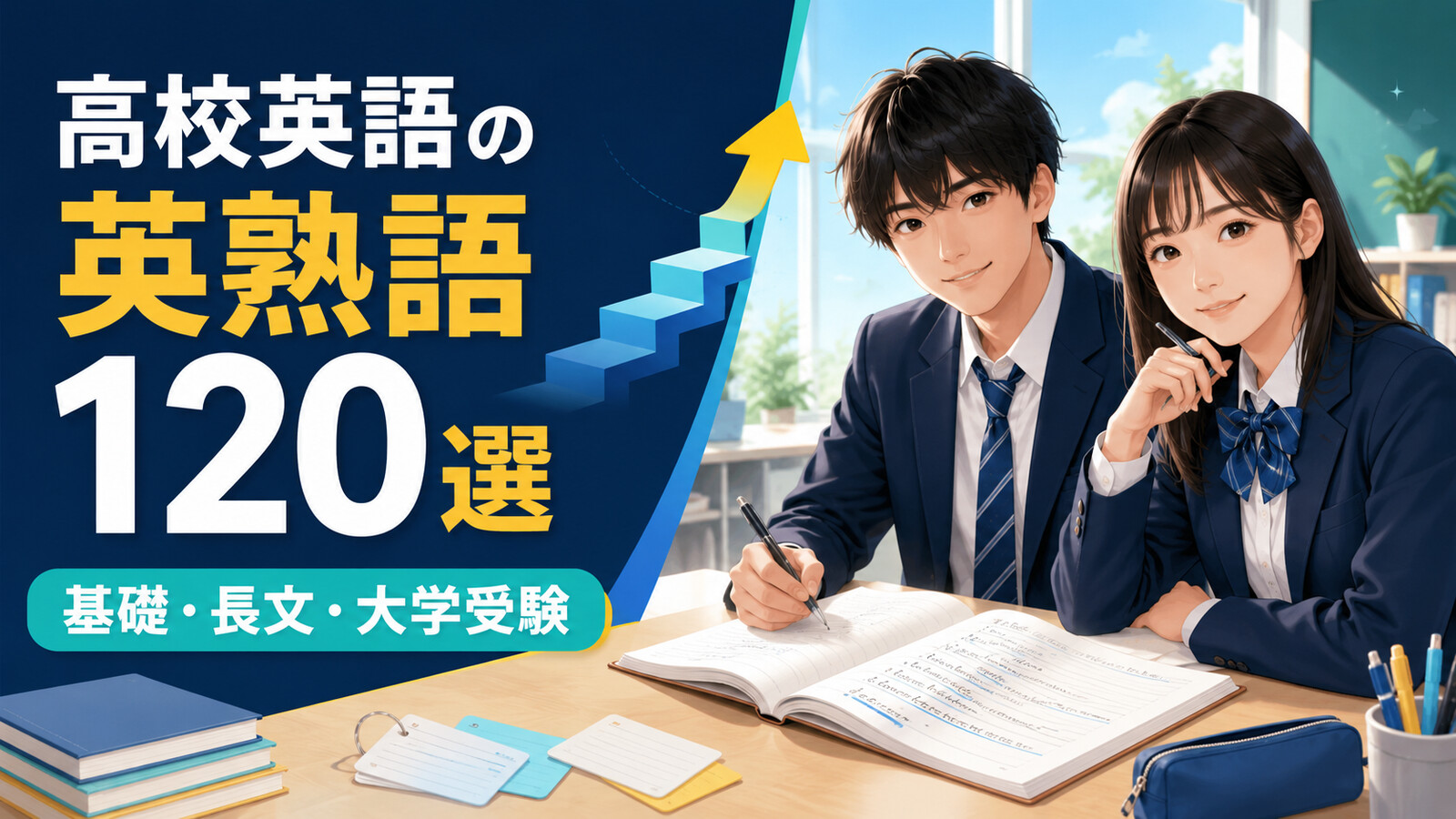 高校英語の英熟語120選を基礎・長文・大学受験の順に紹介するアイキャッチ画像