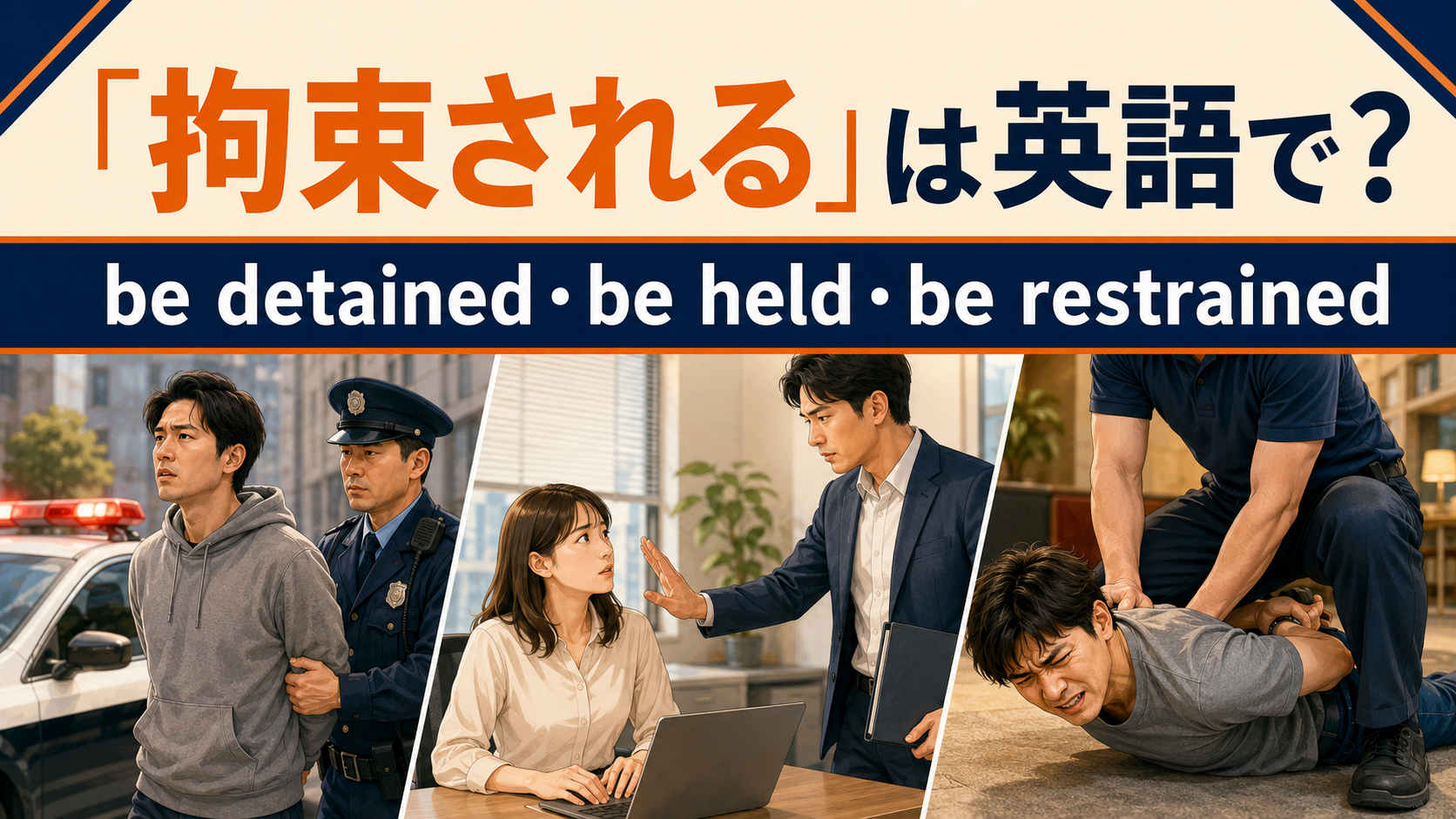 拘束されるは英語で？be detained・be held・be restrainedの違い