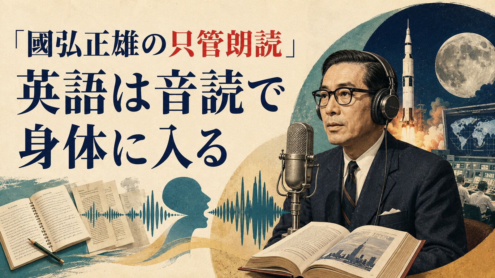 國弘正雄の只管朗読と英語音読を表すイラスト