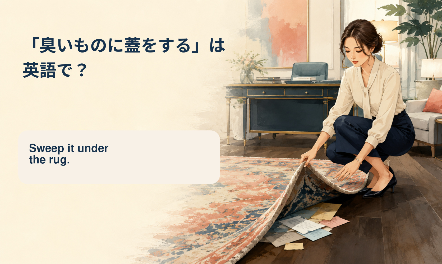 「臭いものに蓋をする」は英語で? Sweep it under the rug.