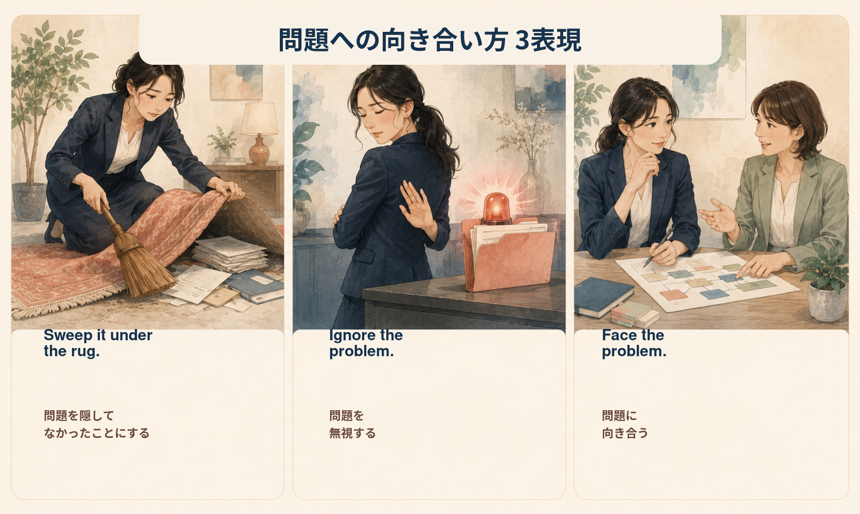 臭いものに蓋をするに関連する3つの英語表現の比較