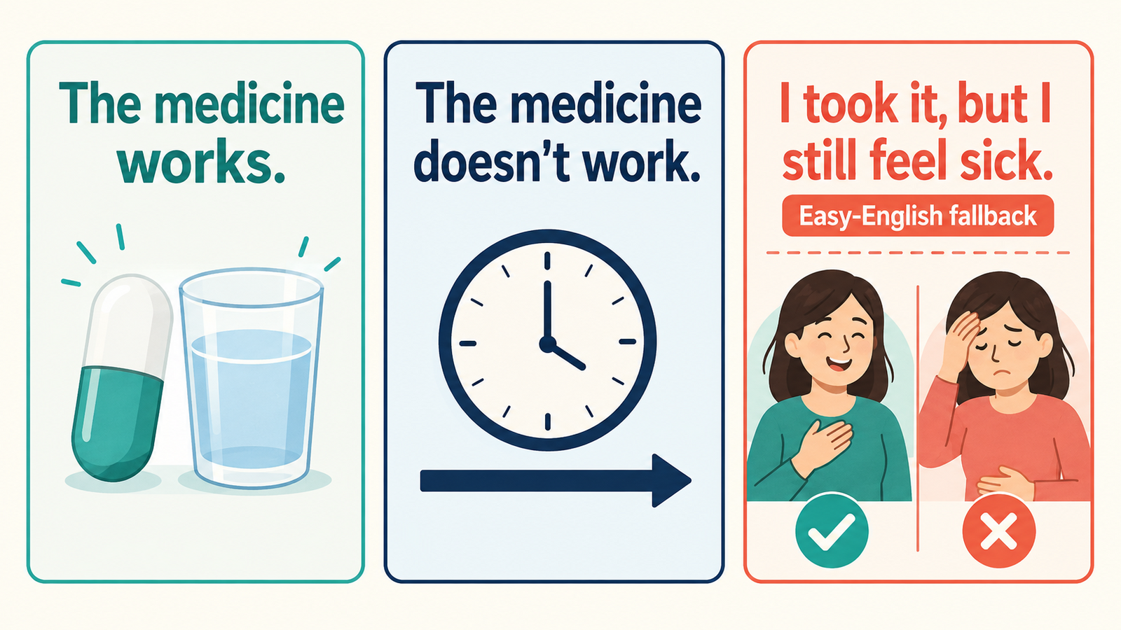 The medicine worksとdoesn't work、簡単な英語での言い換え