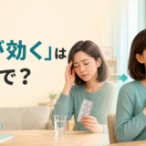 「薬が効く」は英語で？薬を飲む前後の女性